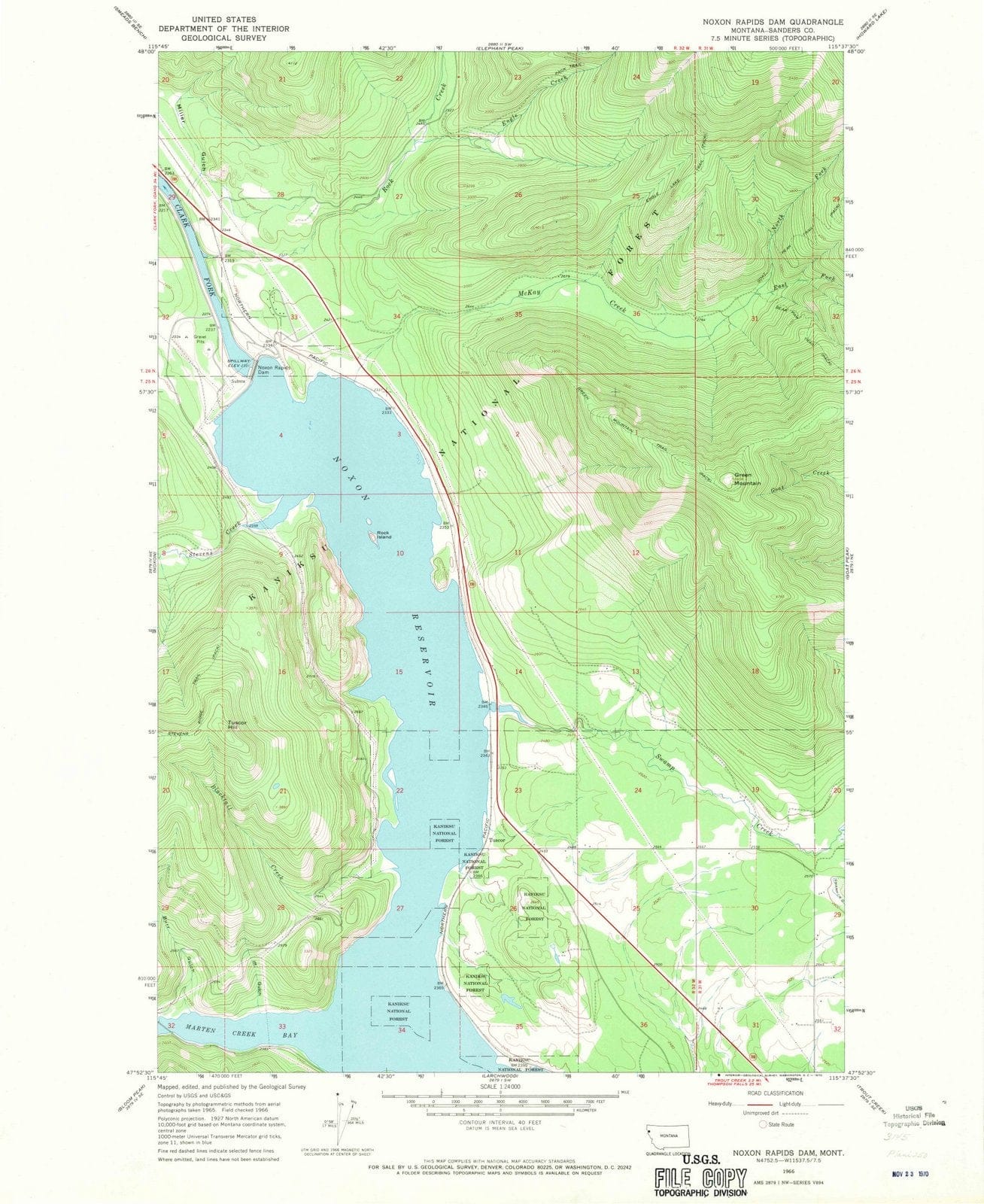 1966 Noxon Rapidsam, MT - Montana - USGS Topographic Map