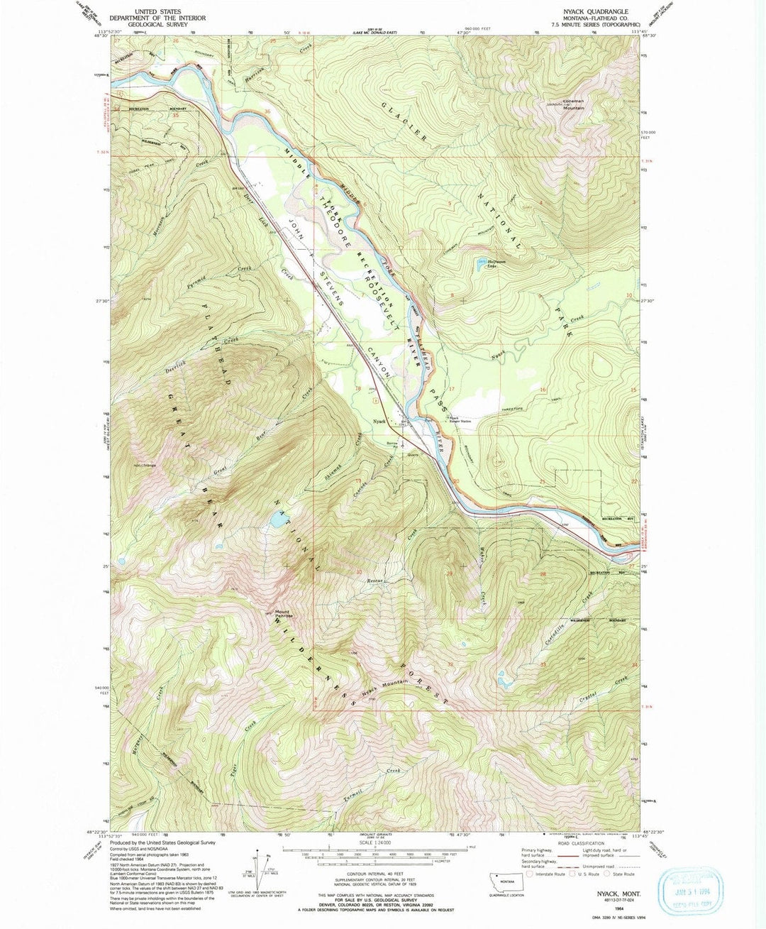 1964 Nyack, MT - Montana - USGS Topographic Map v2