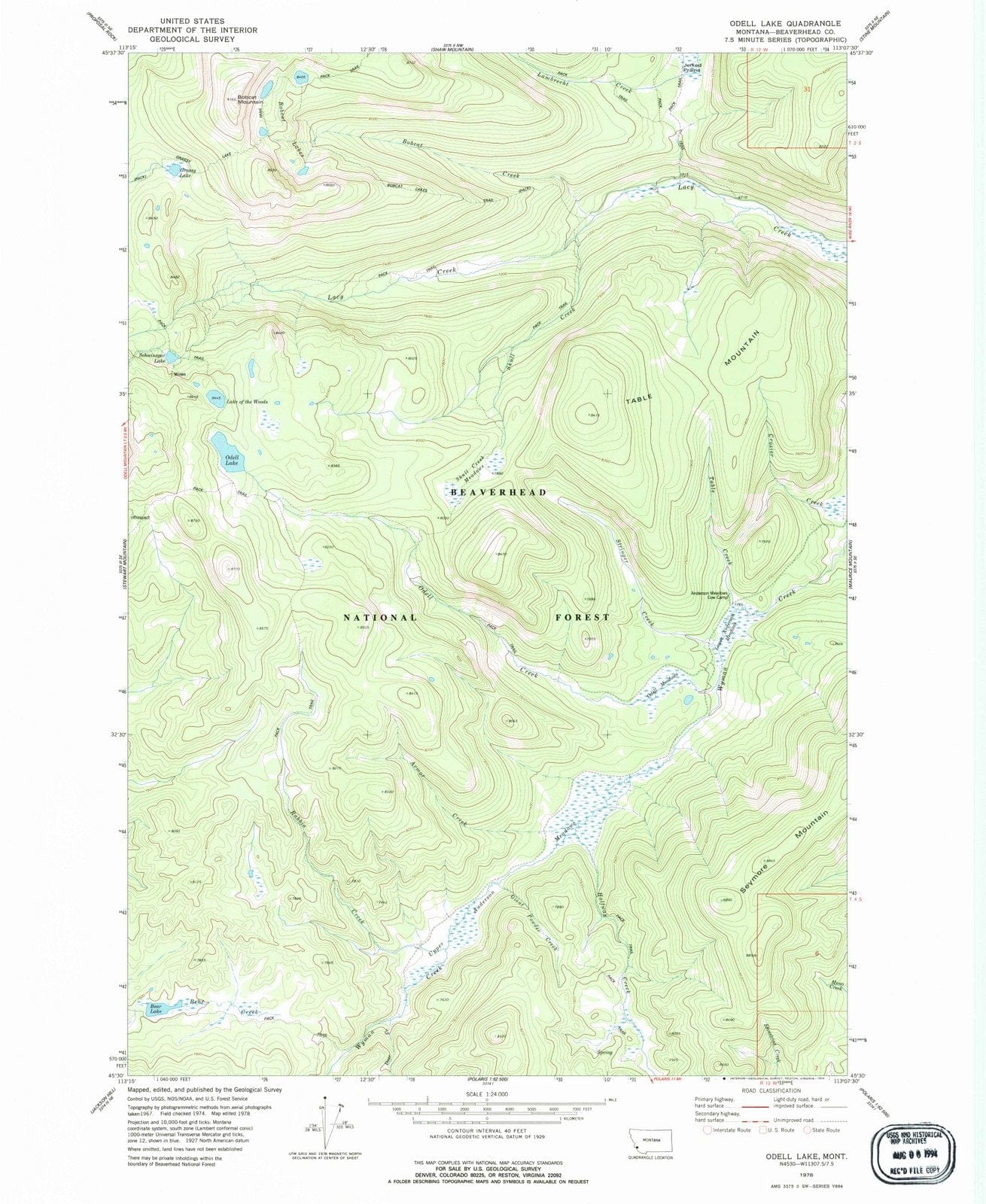 1978 Odell Lake, MT - Montana - USGS Topographic Map