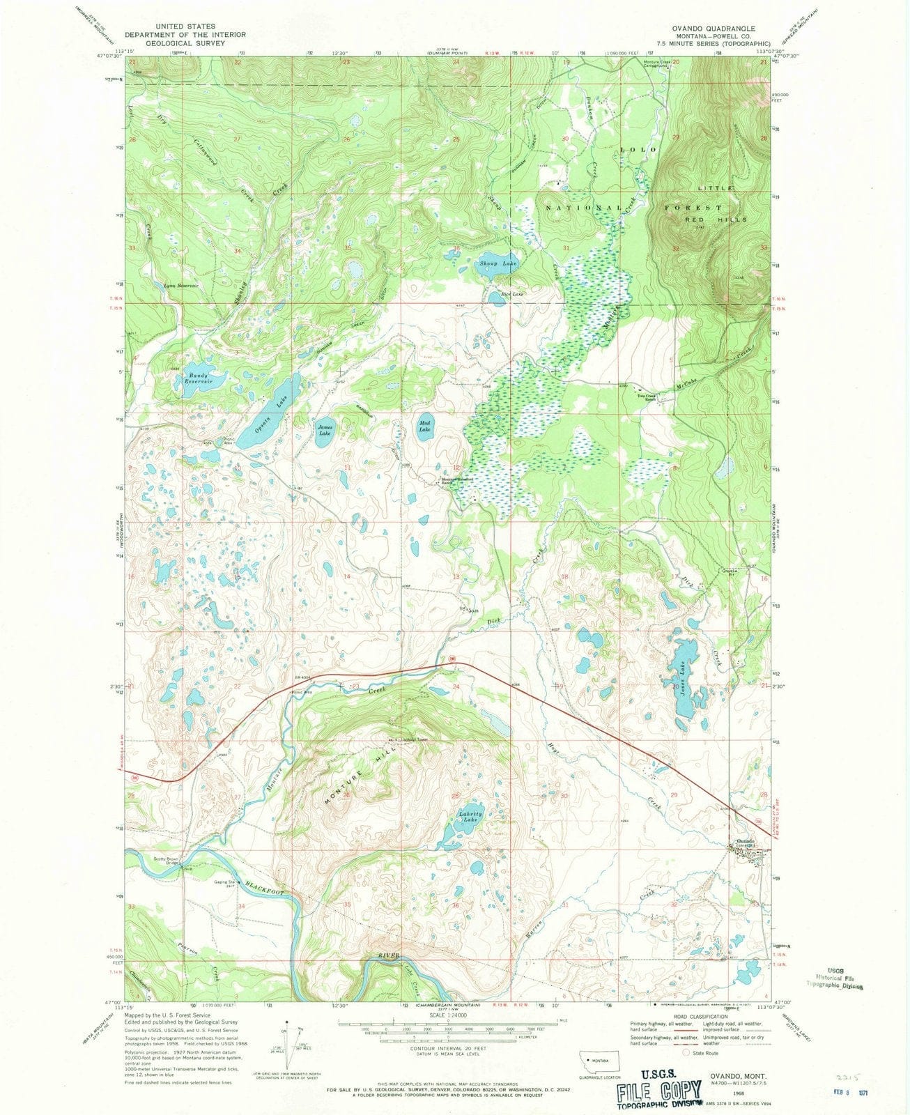 1968 Ovando, MT - Montana - USGS Topographic Map