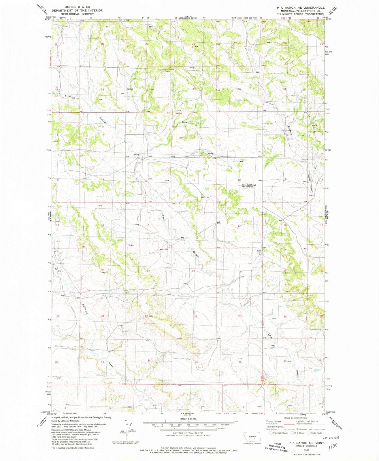 1980 P K Ranch, MT - Montana - USGS Topographic Map