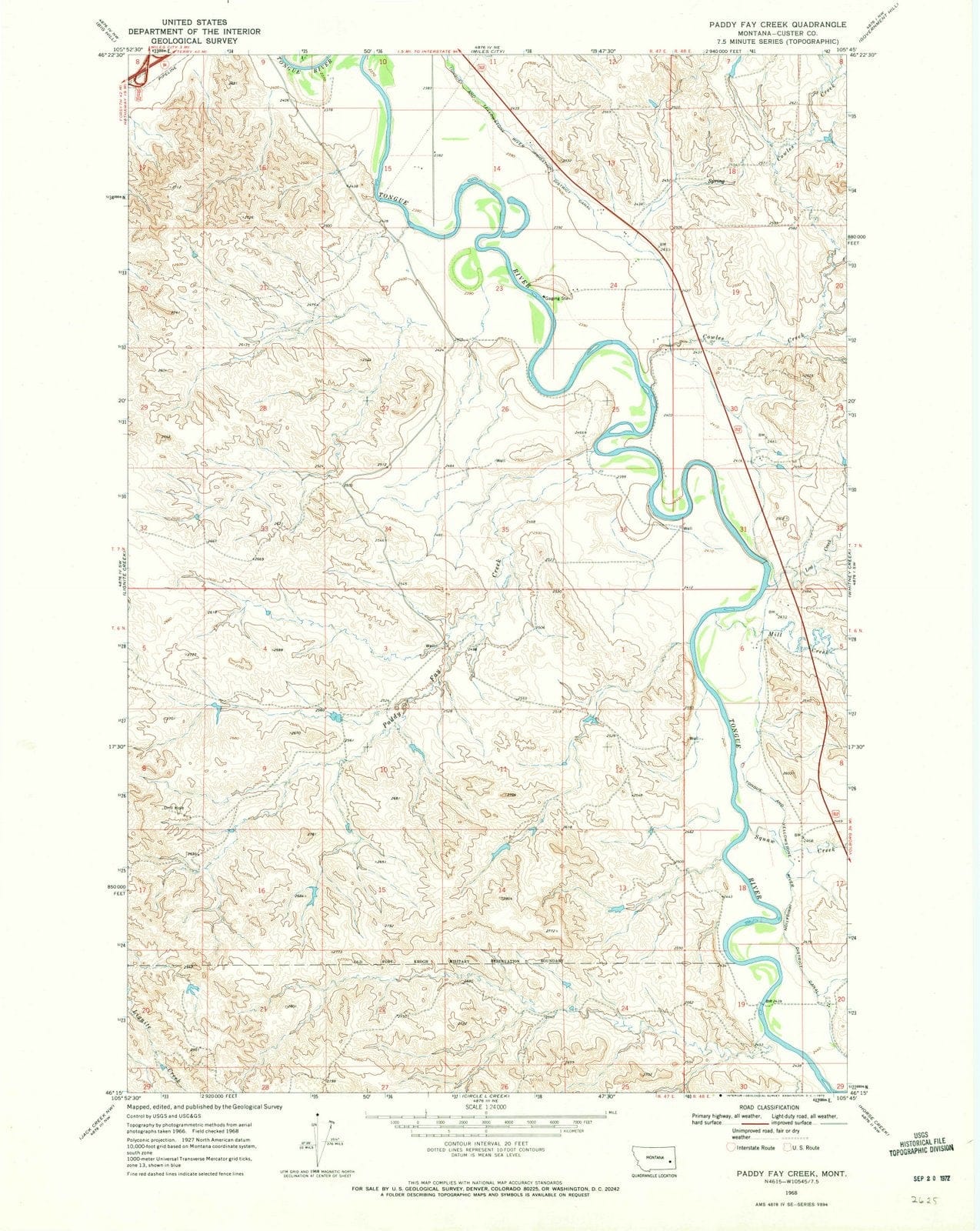 1968 Paddy Fay Creek, MT - Montana - USGS Topographic Map