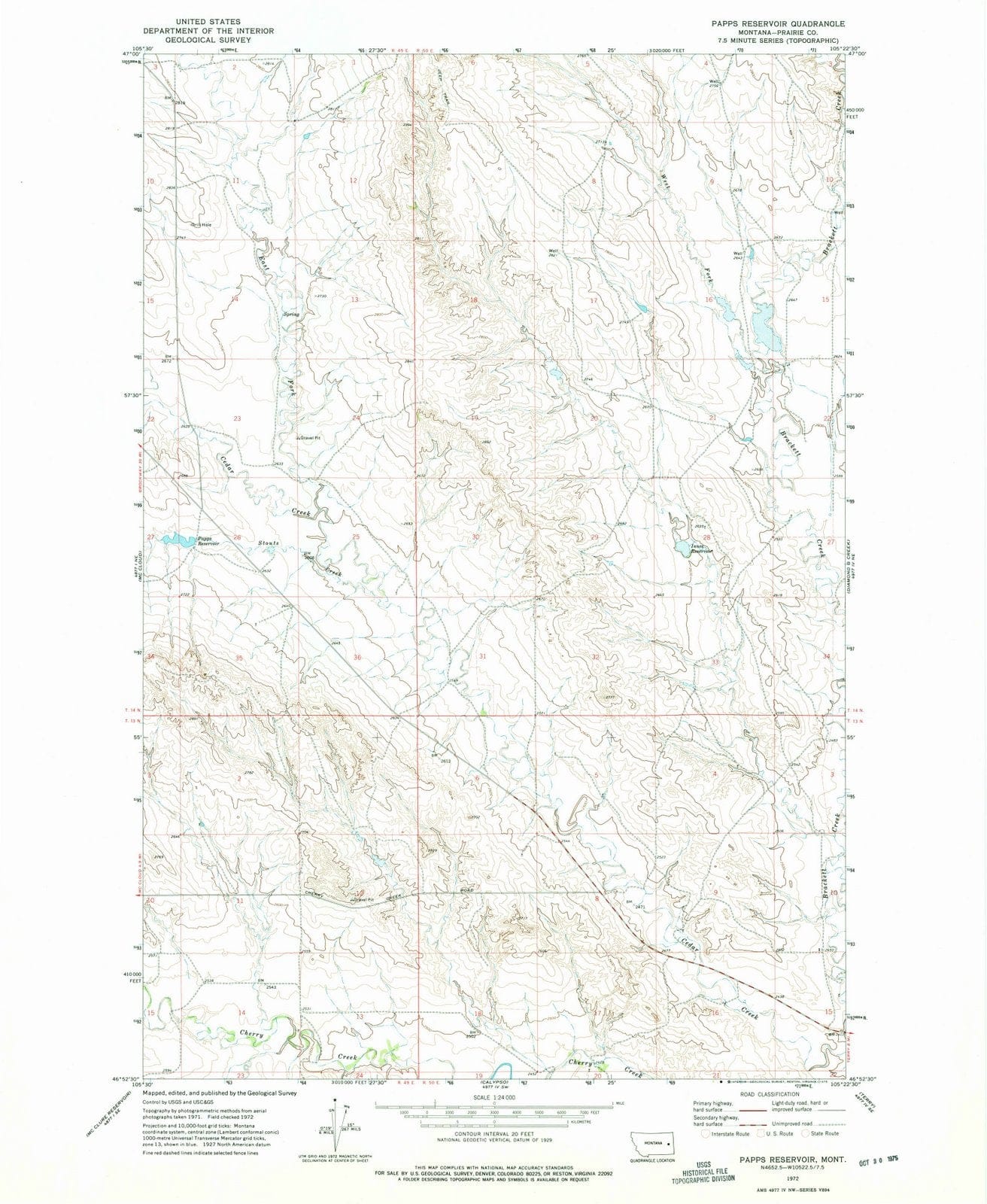 1972 Papps Reservoir, MT - Montana - USGS Topographic Map
