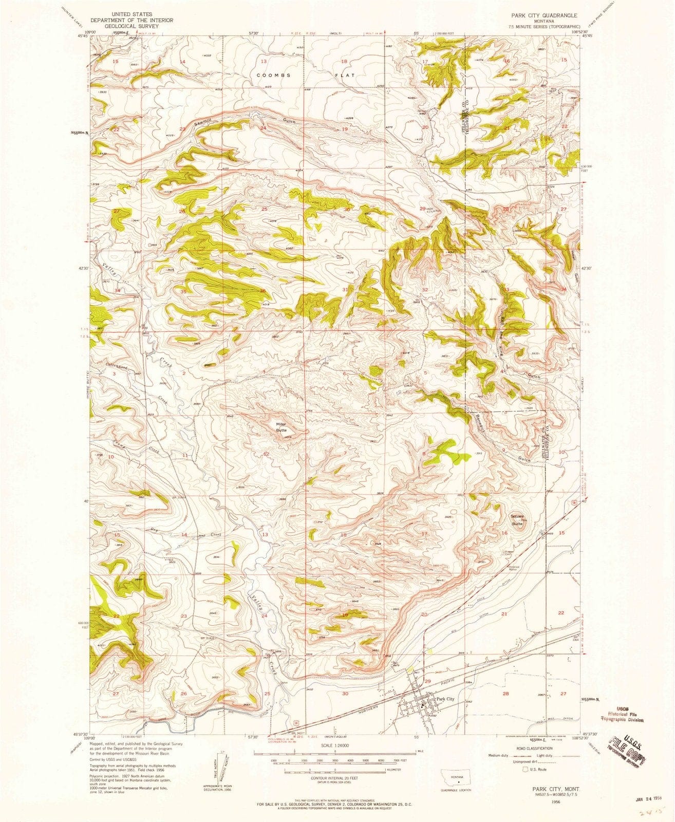 1956 Park City, MT - Montana - USGS Topographic Map