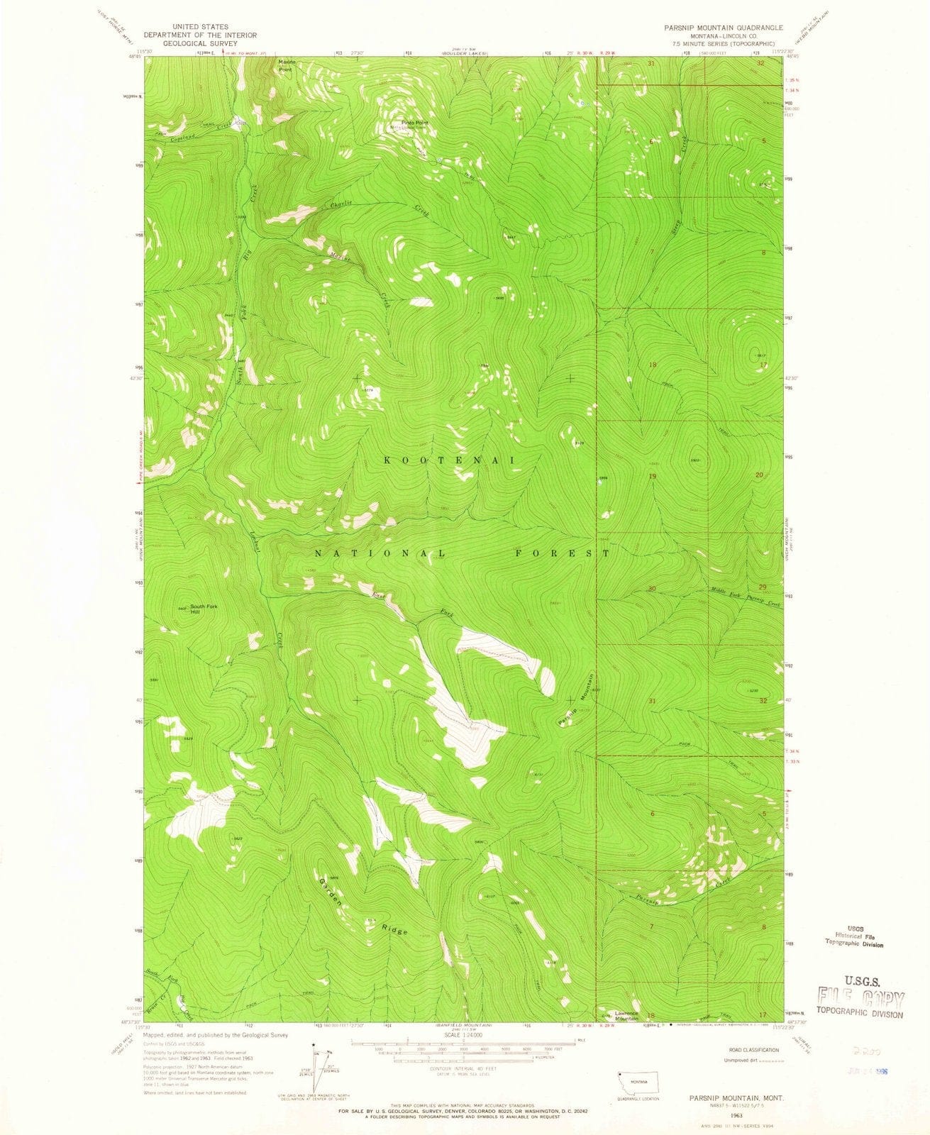 1963 Parsnip Mountain, MT - Montana - USGS Topographic Map