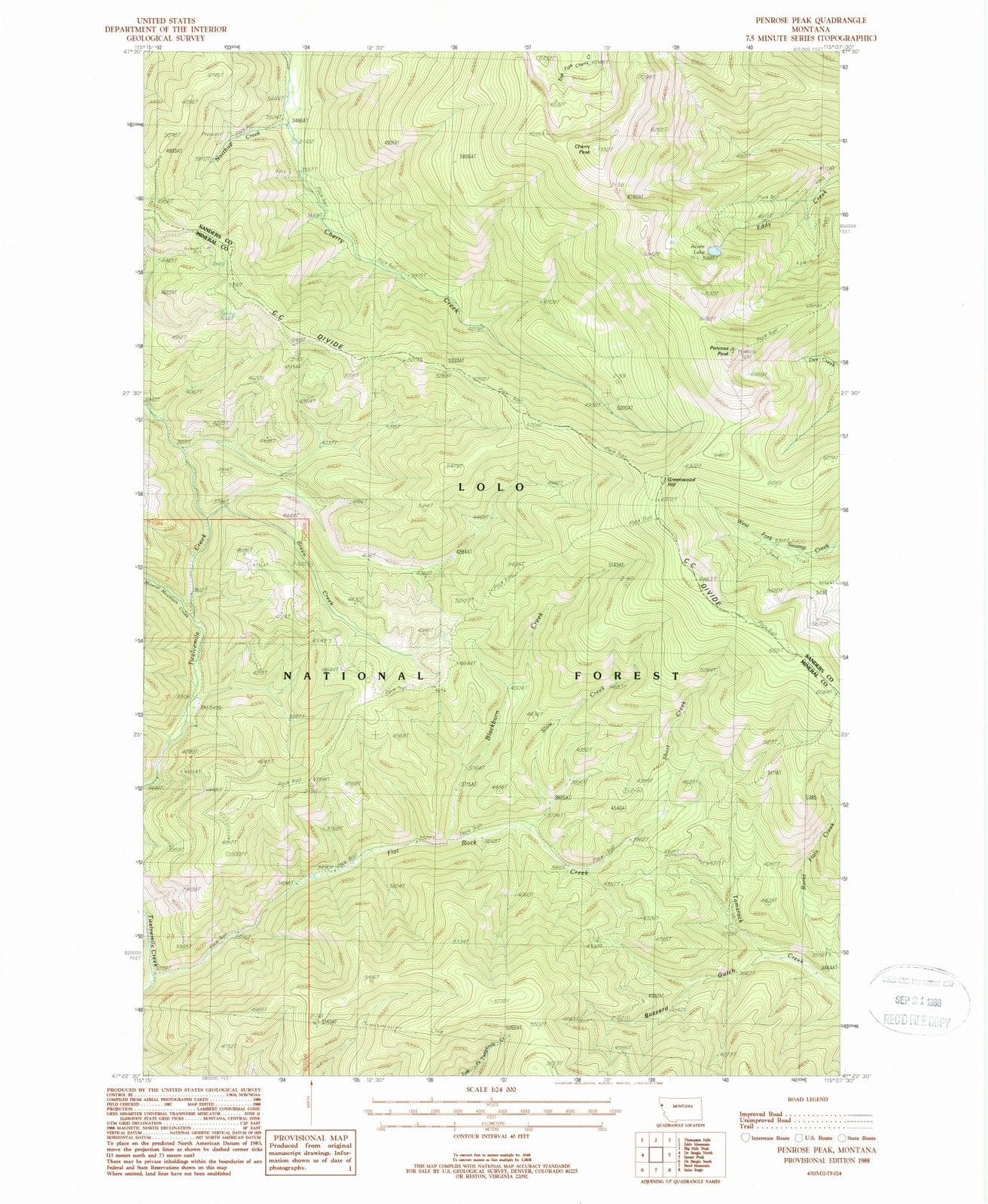 1988 Penrose Peak, MT - Montana - USGS Topographic Map