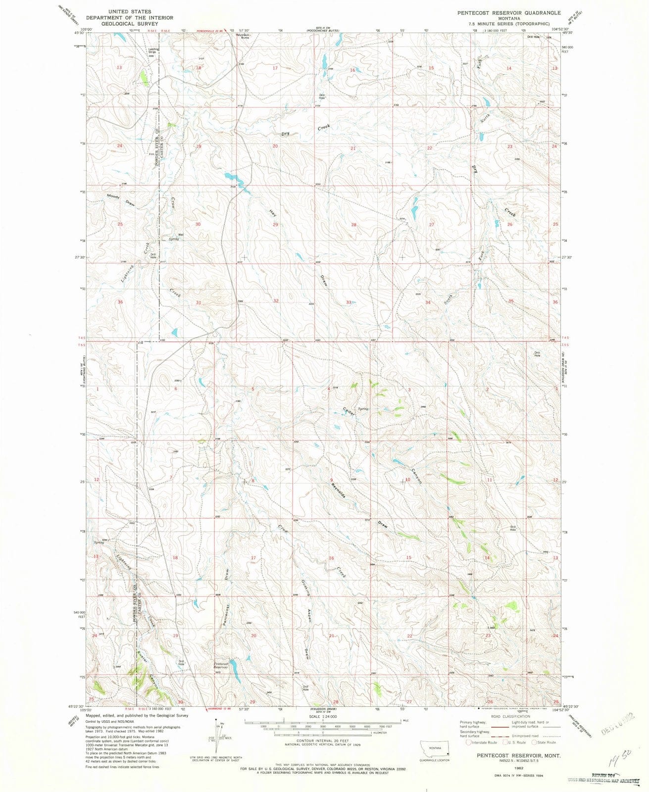1982 Pentecost Reservoir, MT - Montana - USGS Topographic Map