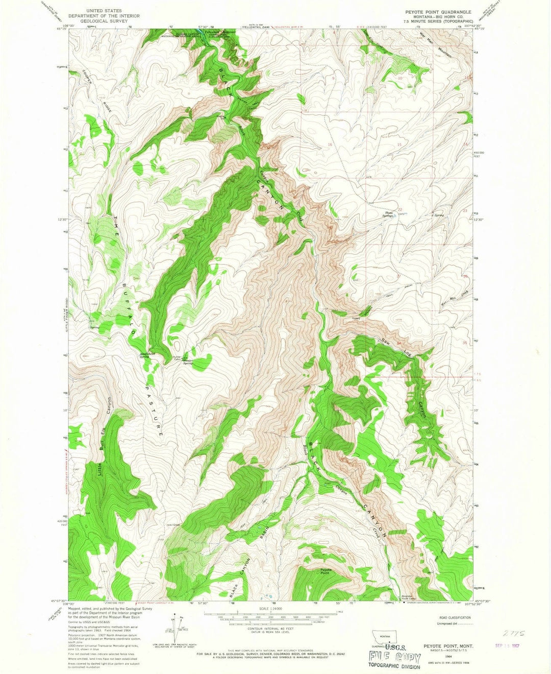 1964 Peyote Point, MT - Montana - USGS Topographic Map