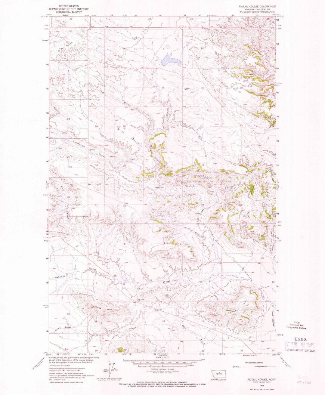 1964 Pigtail Coulee, MT - Montana - USGS Topographic Map