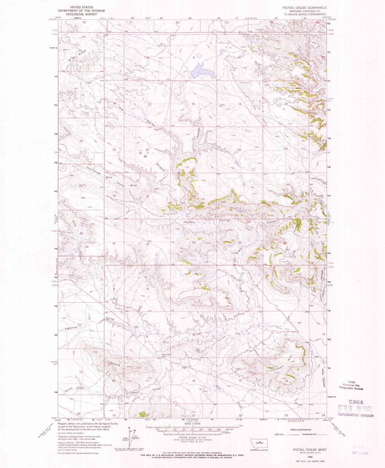 1964 Pigtail Coulee, MT - Montana - USGS Topographic Map