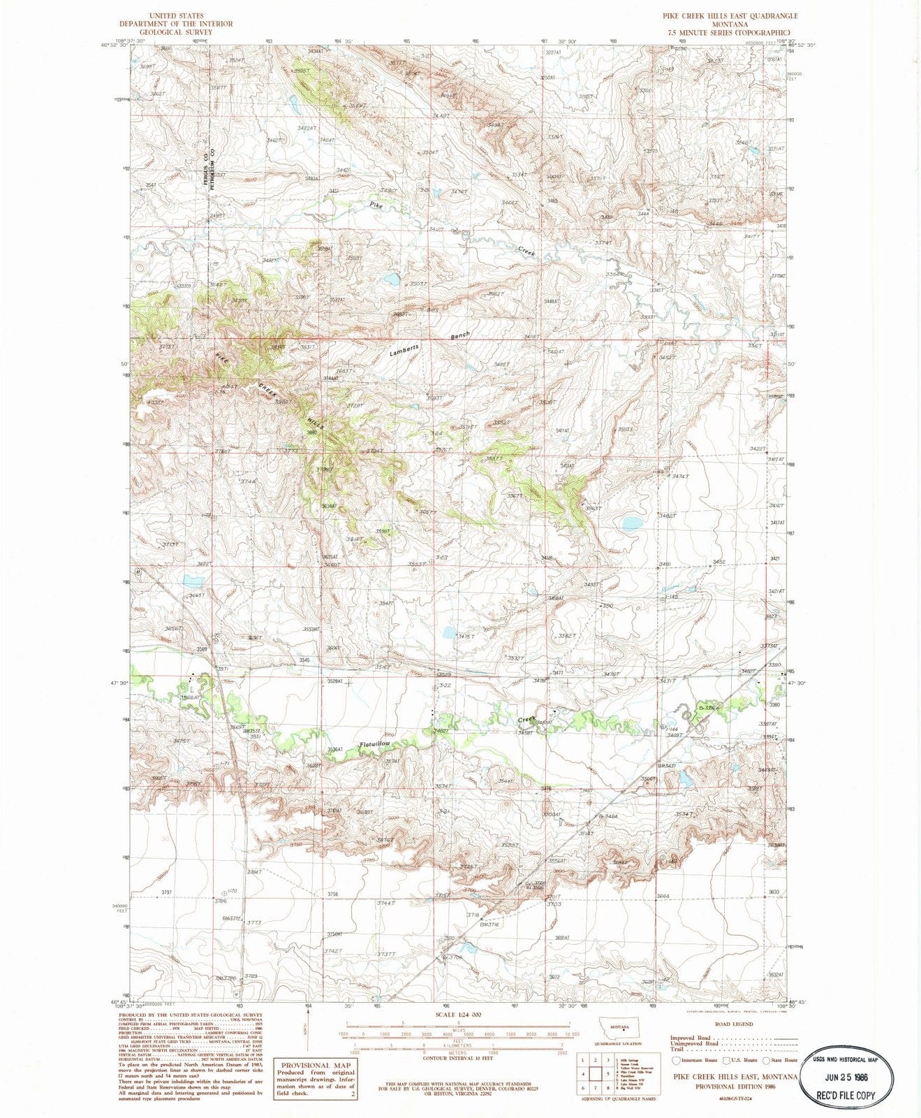 1986 Pike Creek Hills East, MT - Montana - USGS Topographic Map