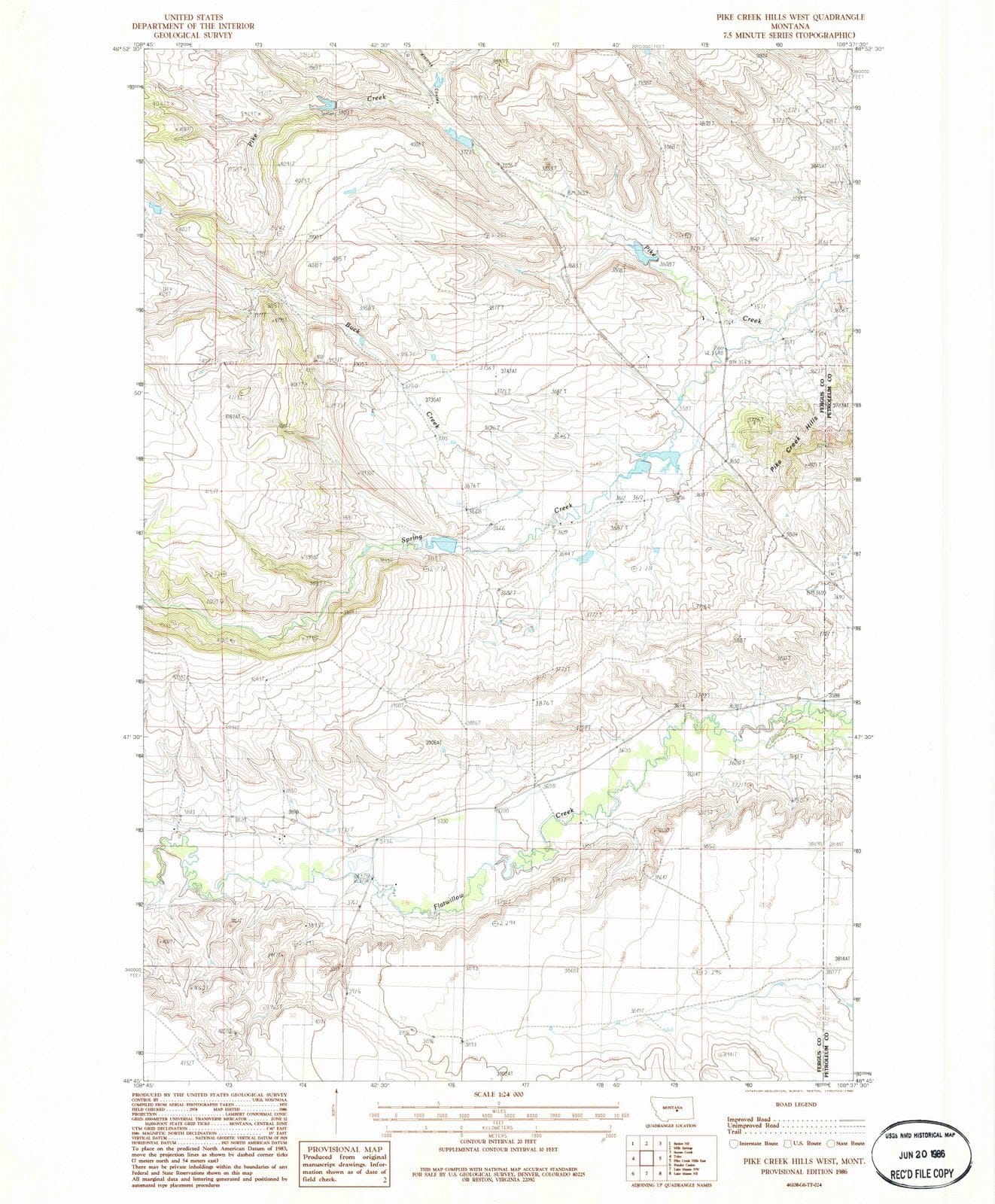 1986 Pike Creek Hills West, MT - Montana - USGS Topographic Map