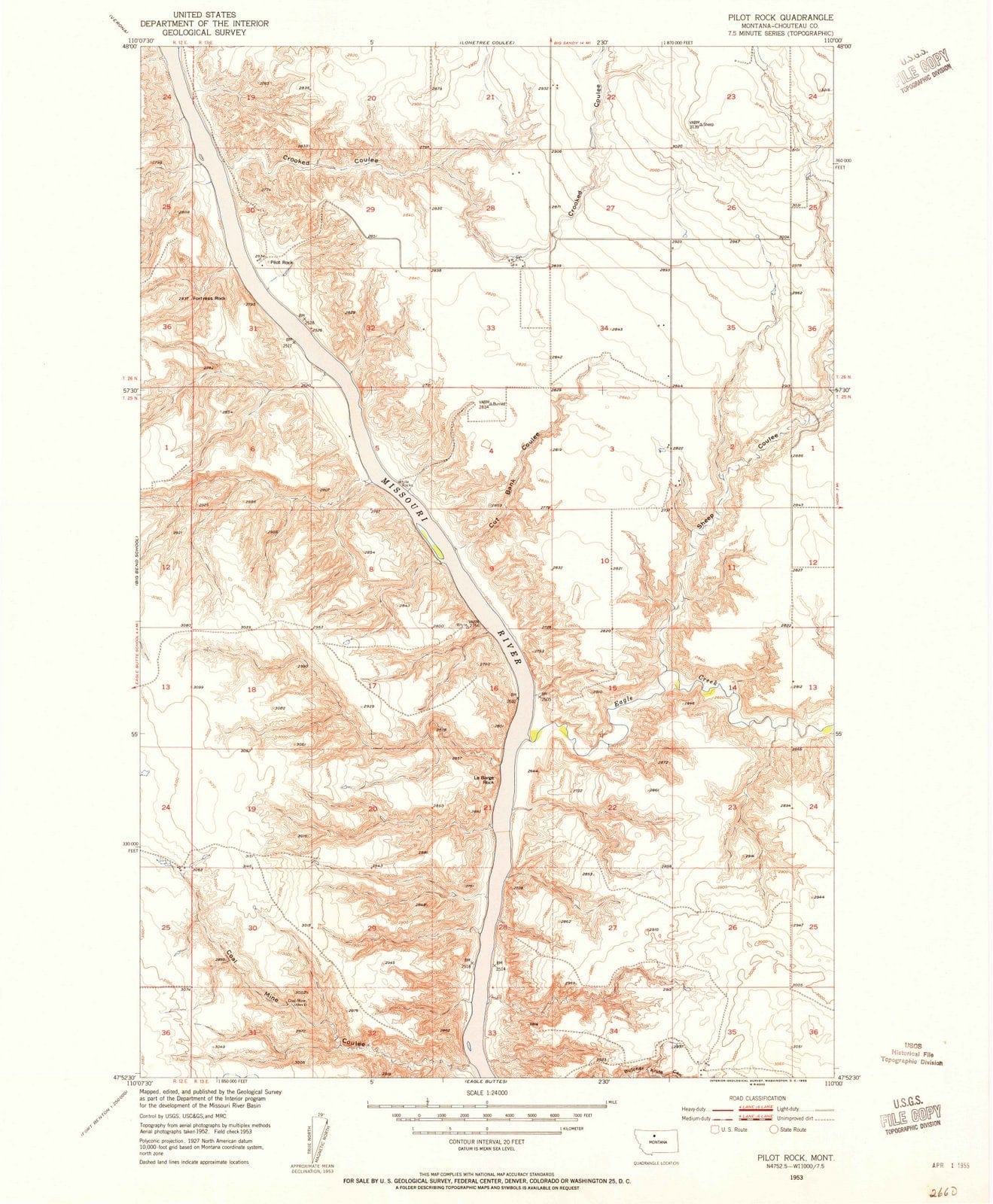 1953 Pilot Rock, MT - Montana - USGS Topographic Map