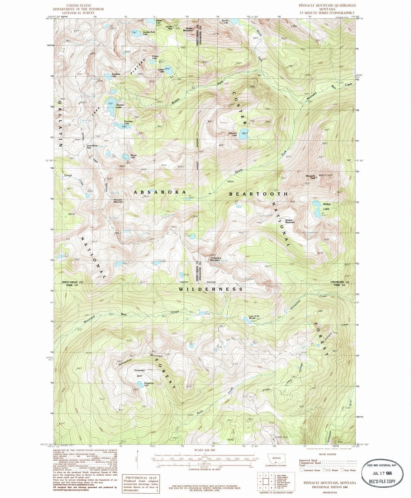 1986 Pinnacle Mountain, MT - Montana - USGS Topographic Map