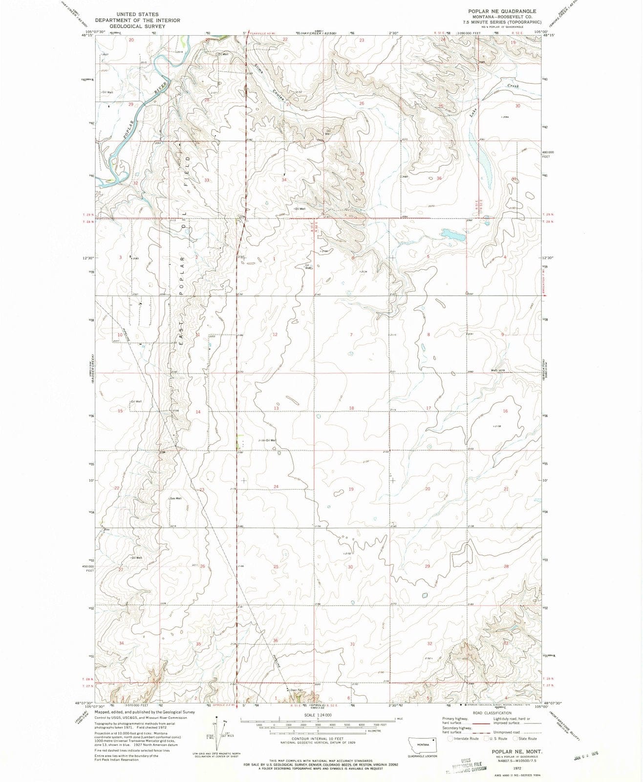 1972 Poplar, MT - Montana - USGS Topographic Map