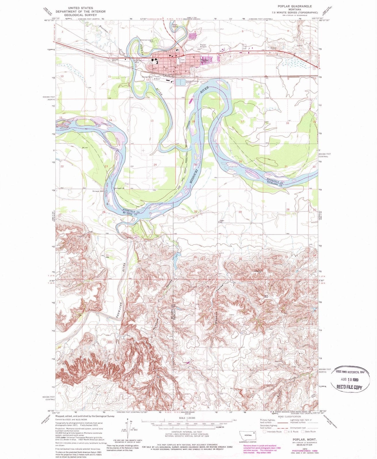 1972 Poplar, MT - Montana - USGS Topographic Map v2