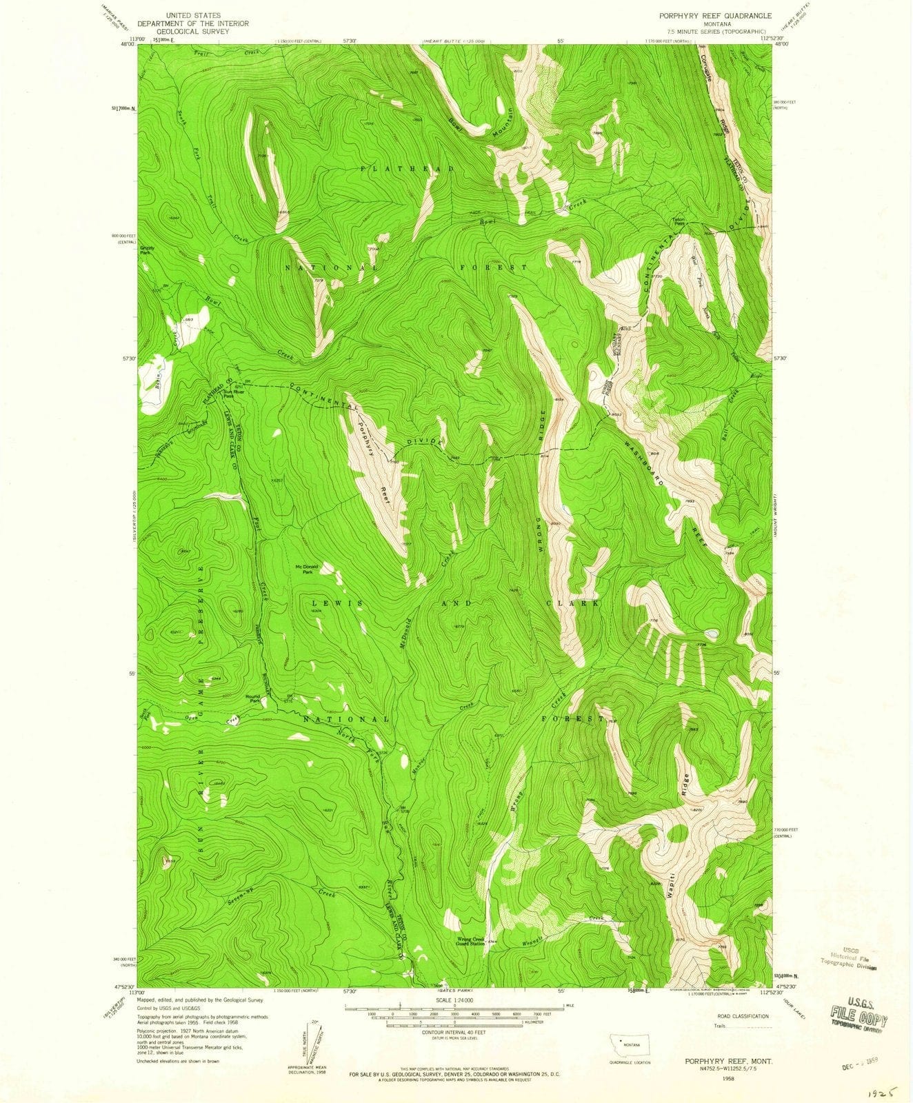 1958 Porphyry Reef, MT - Montana - USGS Topographic Map