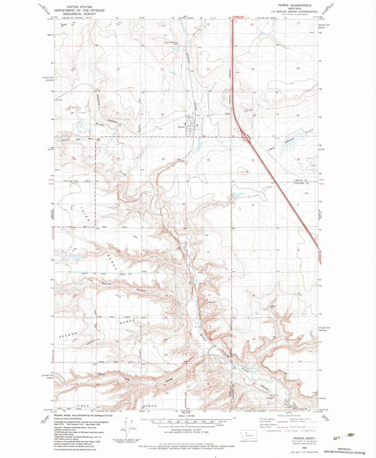 1983 Power, MT - Montana - USGS Topographic Map