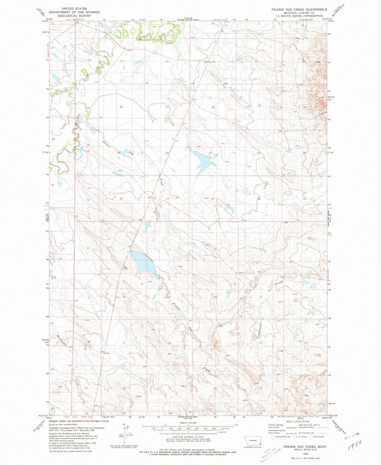1980 Prairie Dog Creek, MT - Montana - USGS Topographic Map