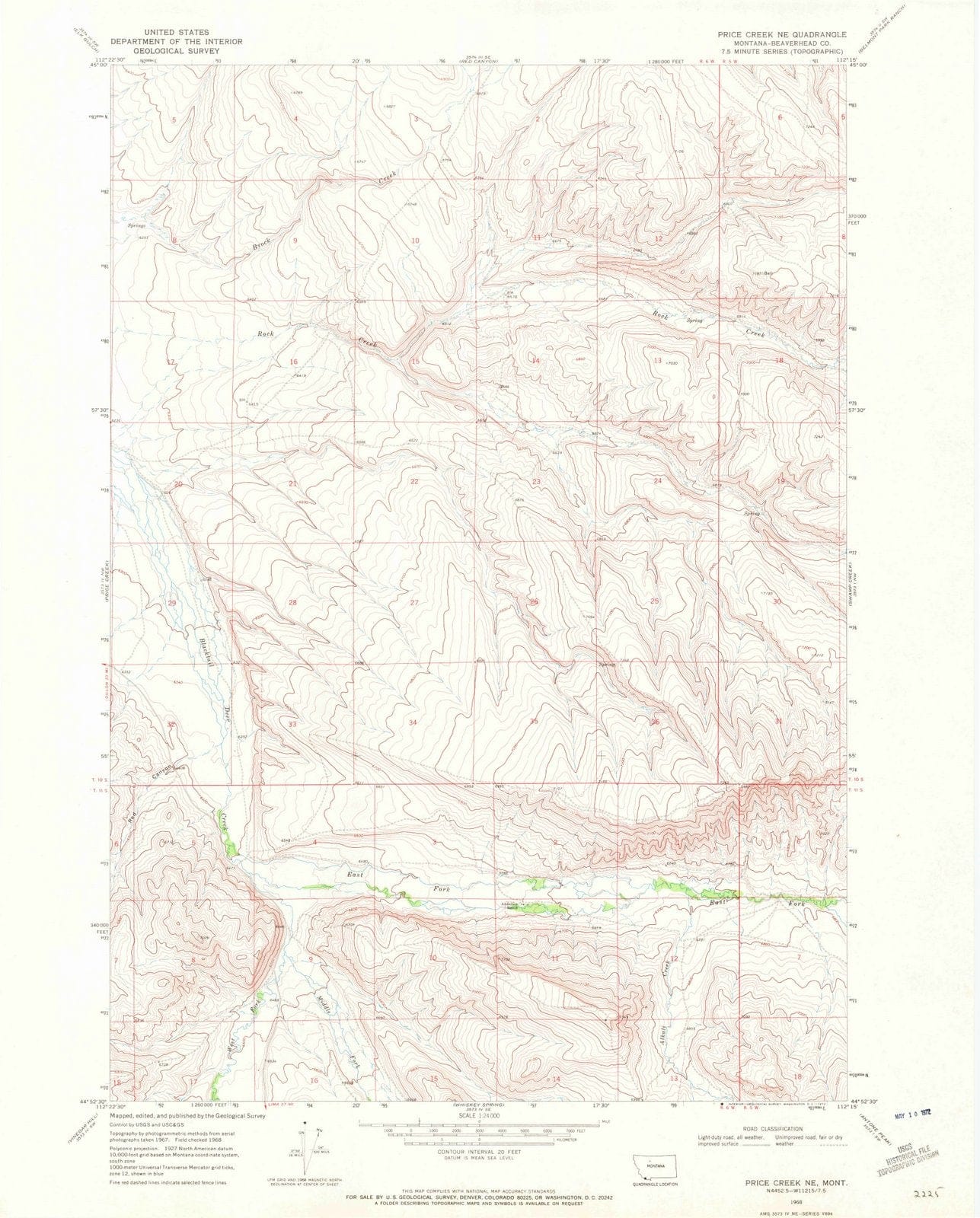 1968 Price Creek, MT - Montana - USGS Topographic Map