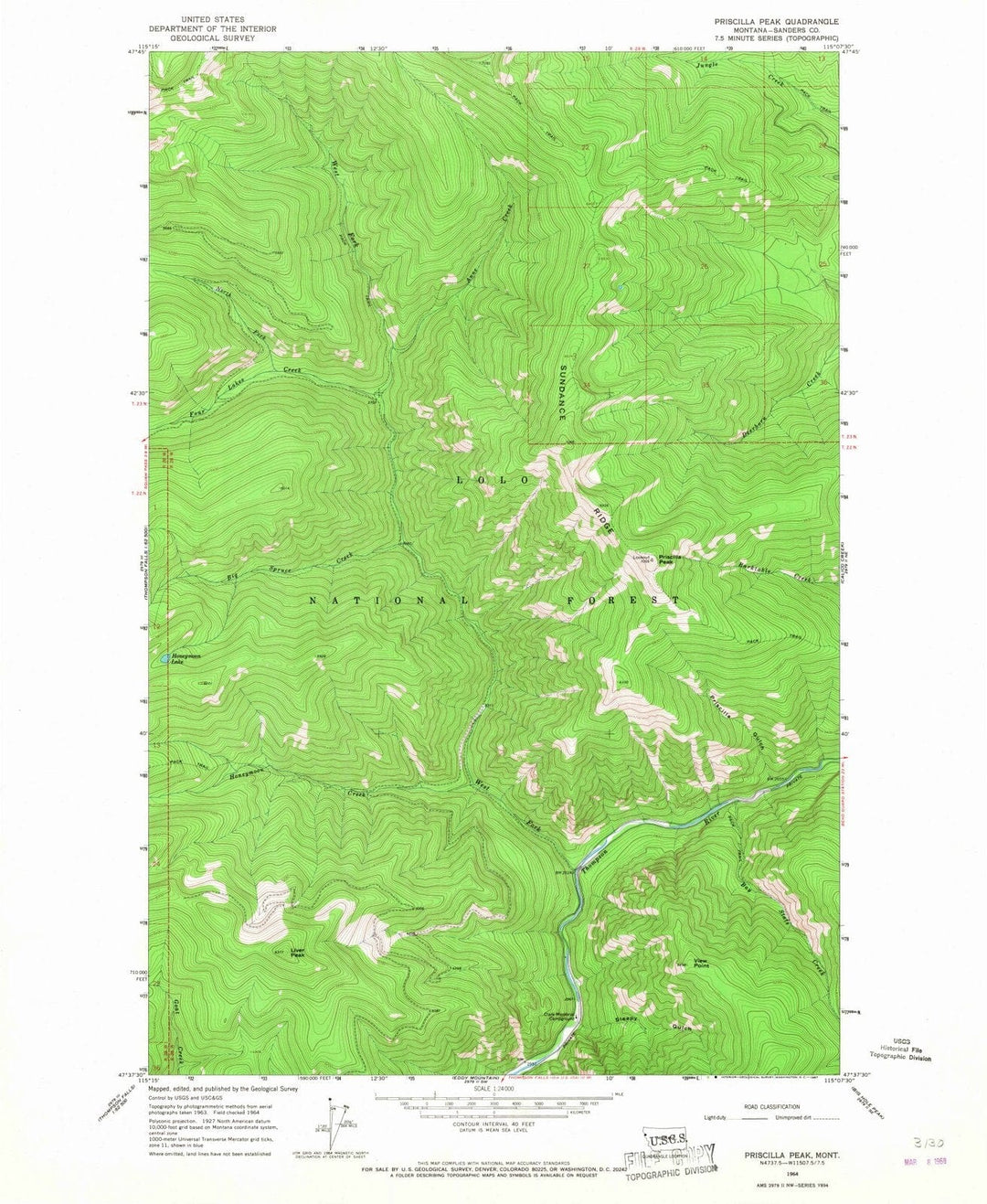 1964 Priscilla Peak, MT - Montana - USGS Topographic Map