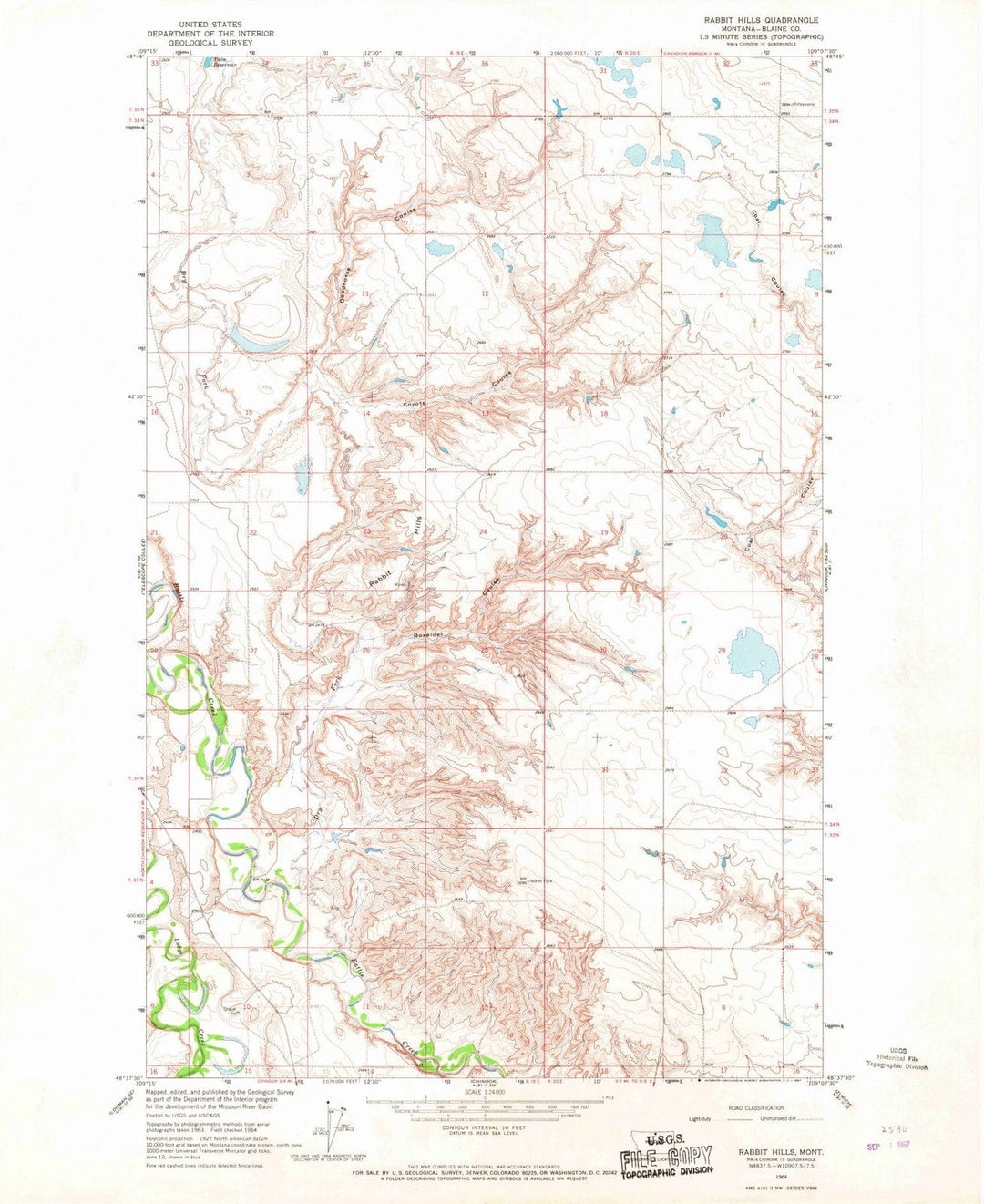 1964 Rabbit Hills, MT - Montana - USGS Topographic Map