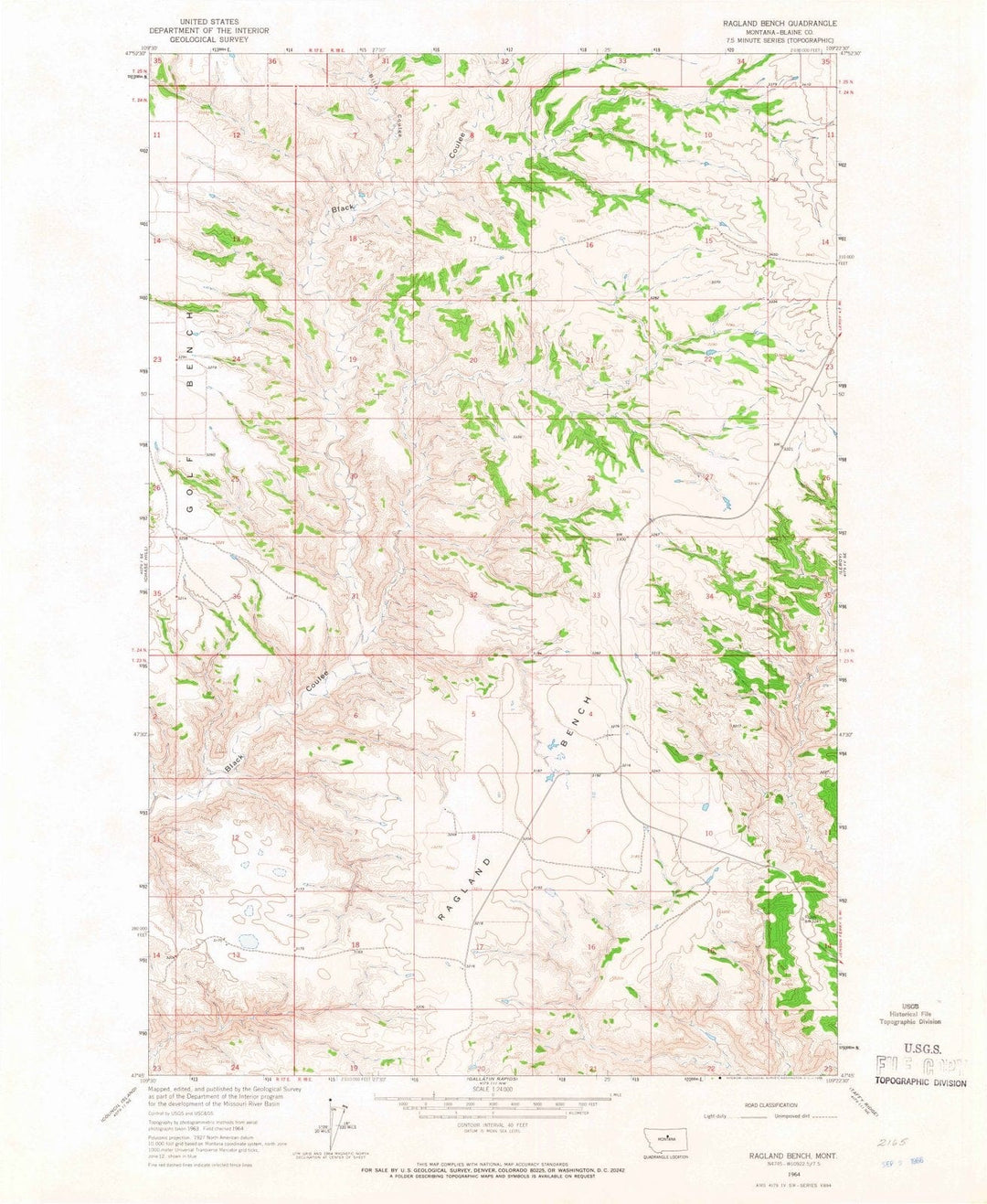 1964 Ragland Bench, MT - Montana - USGS Topographic Map