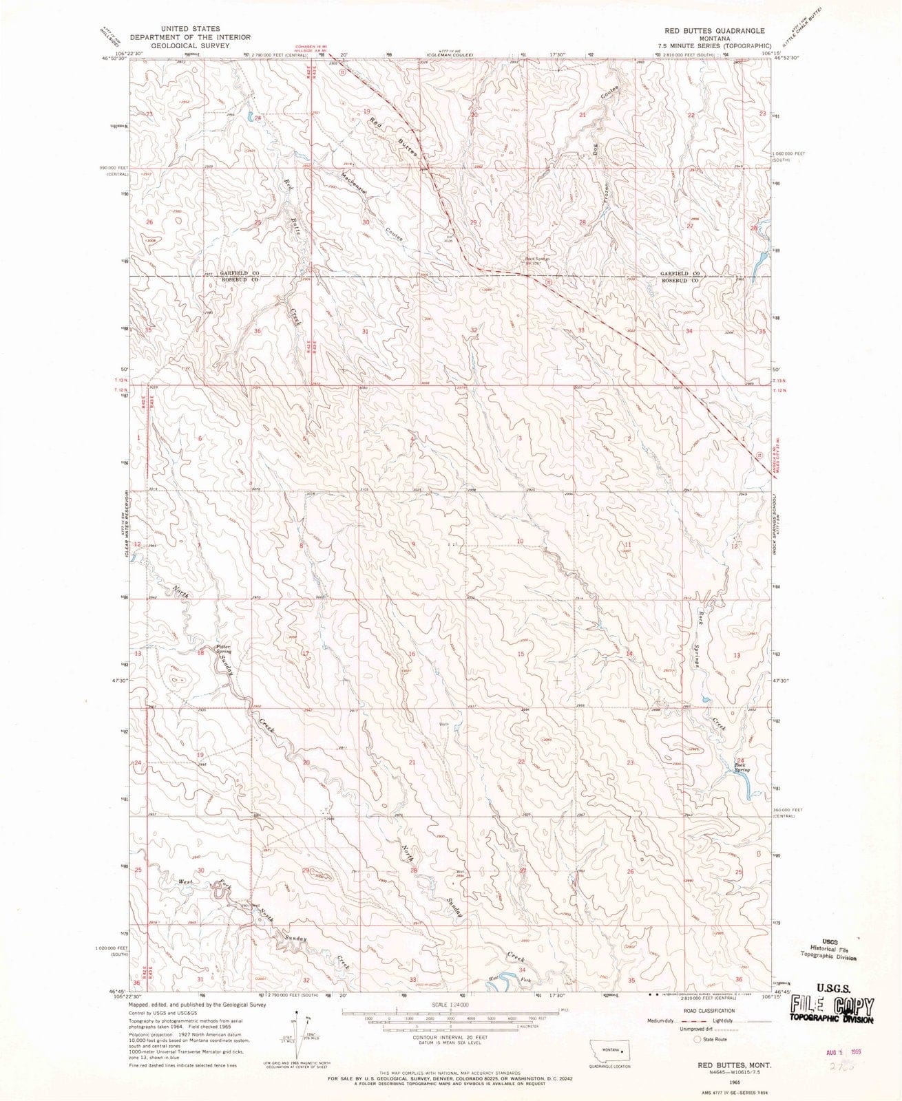 1965 Red Buttes, MT - Montana - USGS Topographic Map