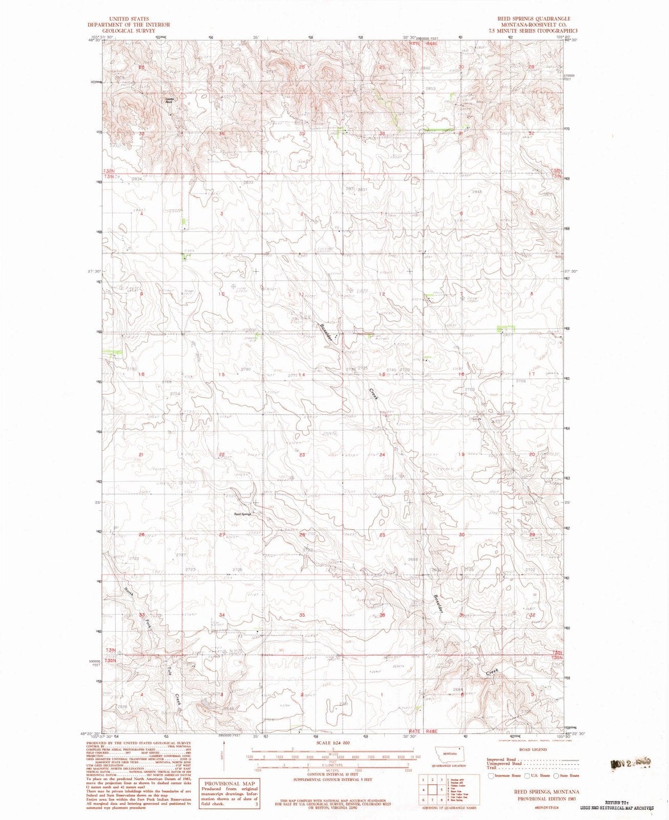 1983 Reed Springs, MT - Montana - USGS Topographic Map