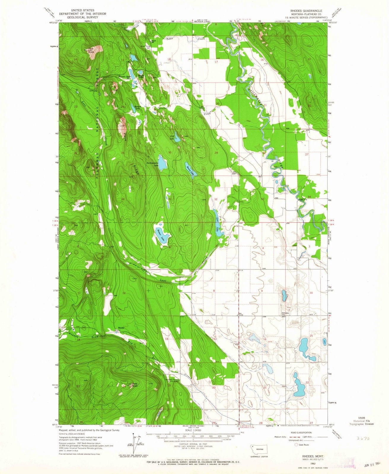 1962 Rhodes, MT - Montana - USGS Topographic Map