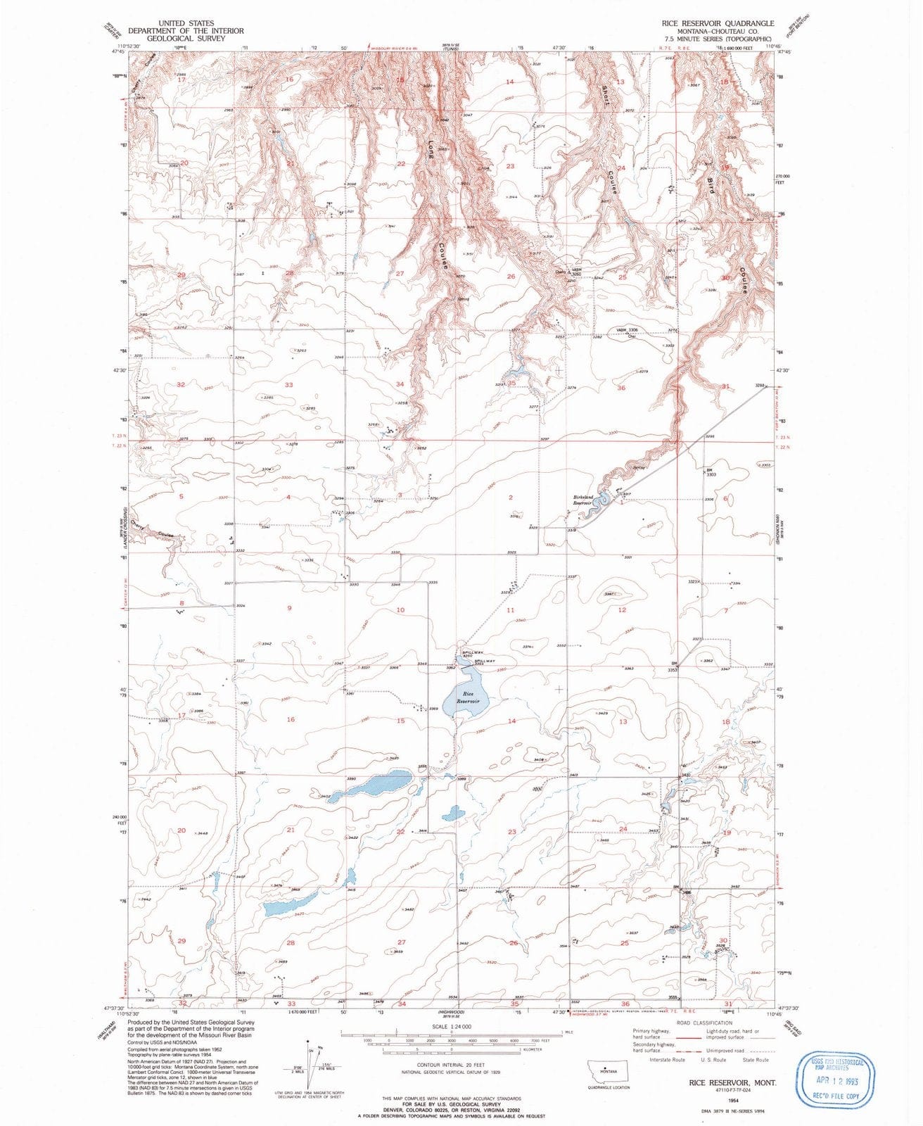 1954 Rice Reservoir, MT - Montana - USGS Topographic Map