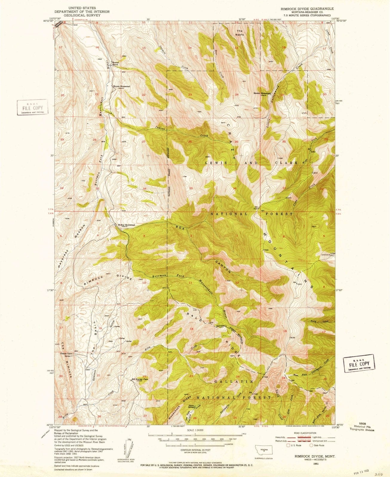 1951 Rimrockivide, MT - Montana - USGS Topographic Map