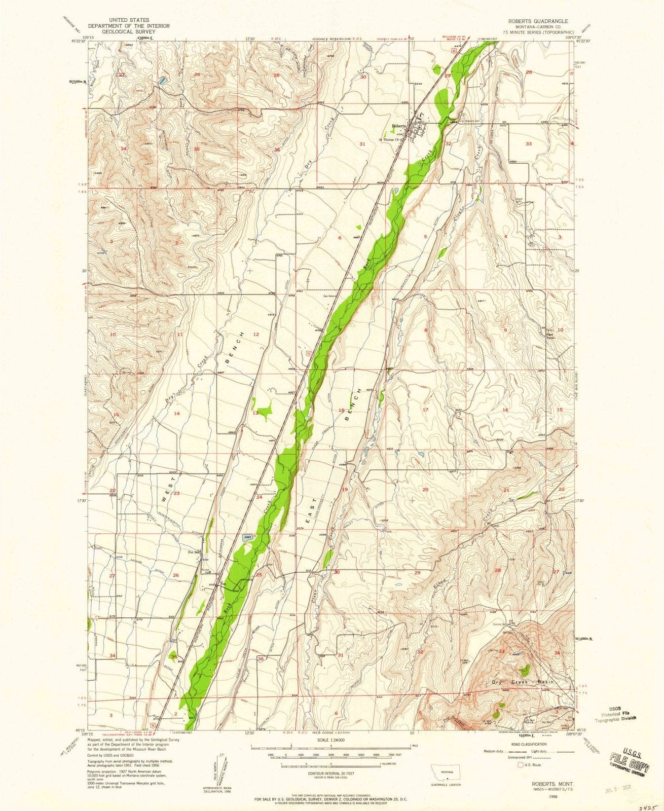 1956 Roberts, MT - Montana - USGS Topographic Map