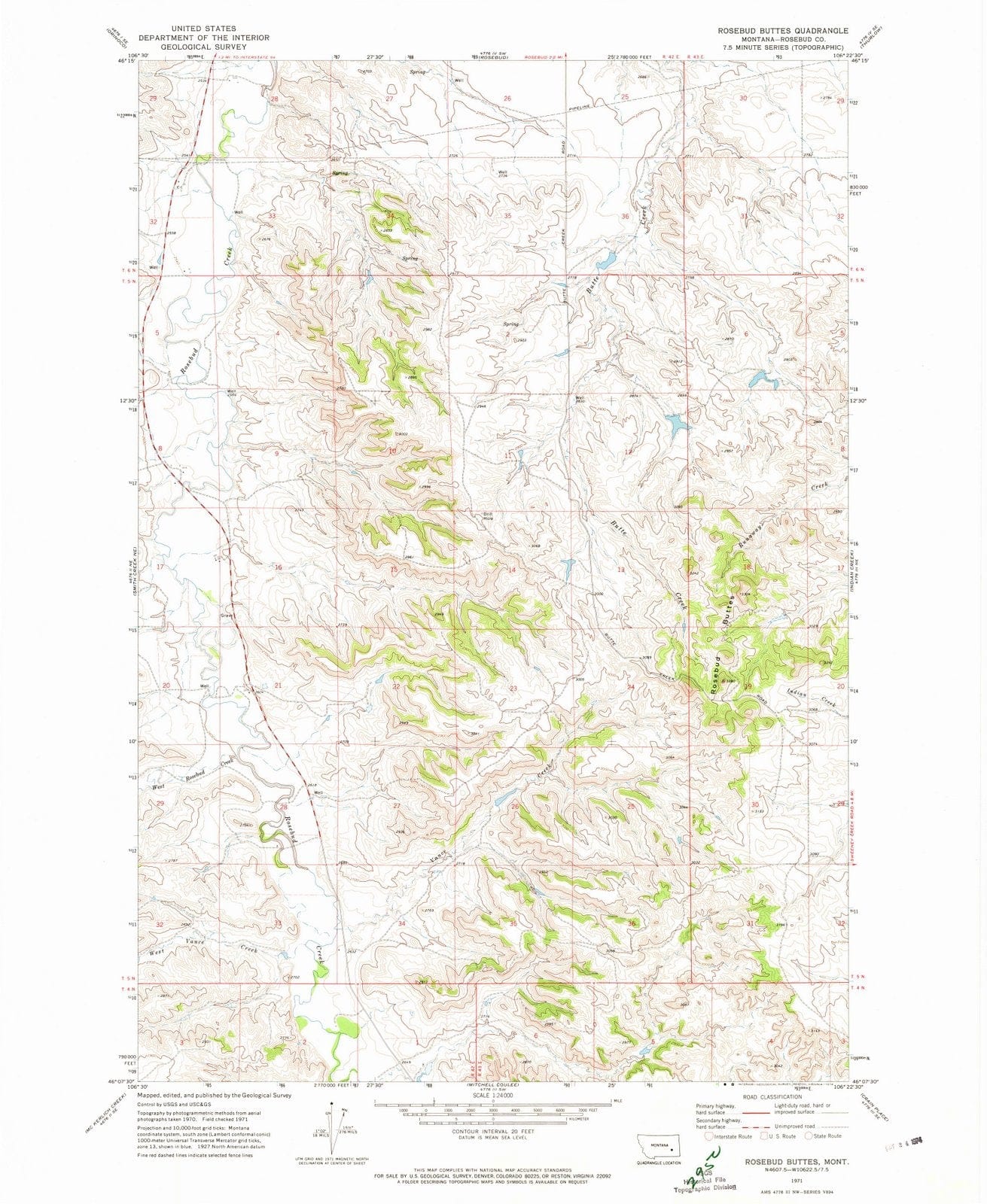 1971 Rosebud Buttes, MT - Montana - USGS Topographic Map
