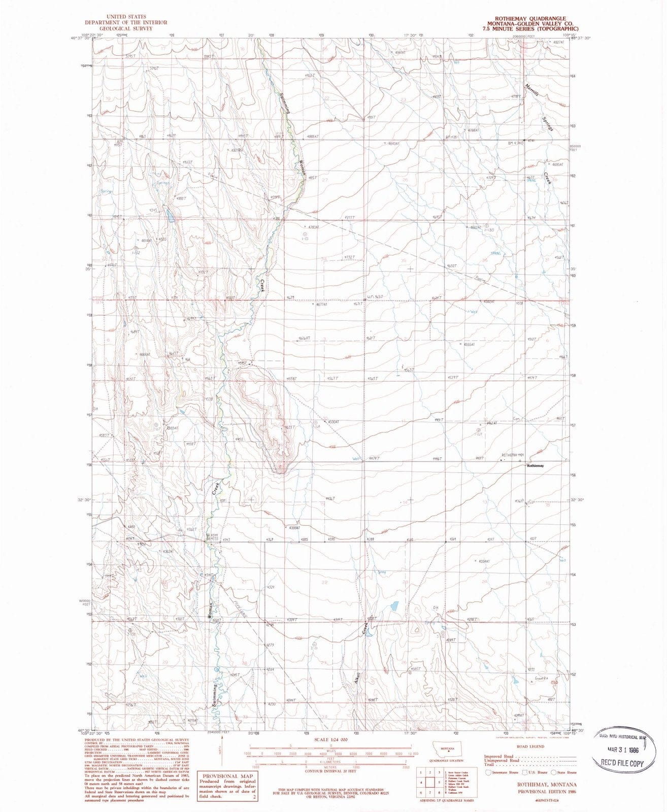 1986 Rothiemay, MT - Montana - USGS Topographic Map