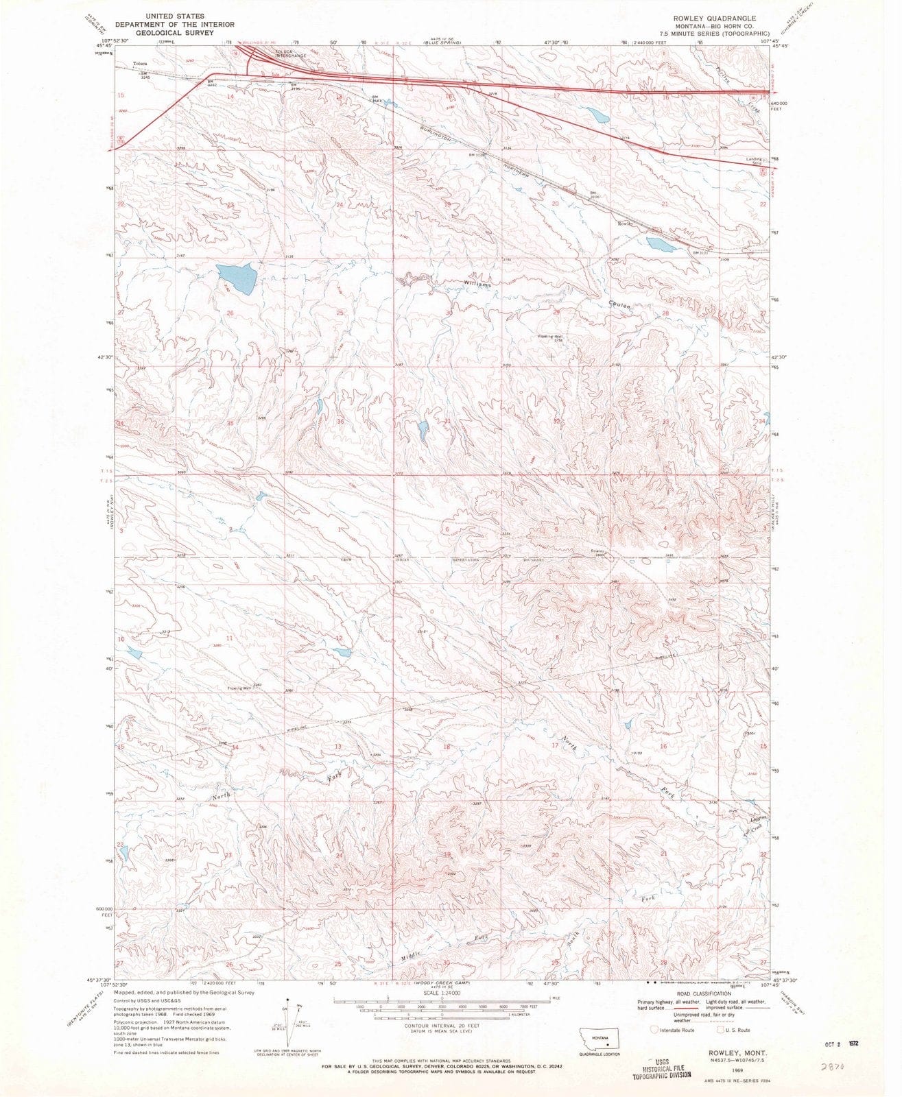 1969 Rowley, MT - Montana - USGS Topographic Map v2