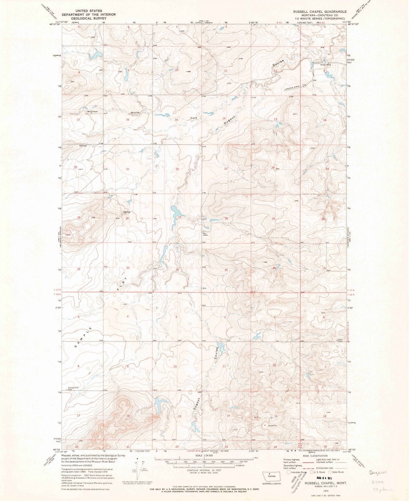 1970 Russell Chapel, MT - Montana - USGS Topographic Map