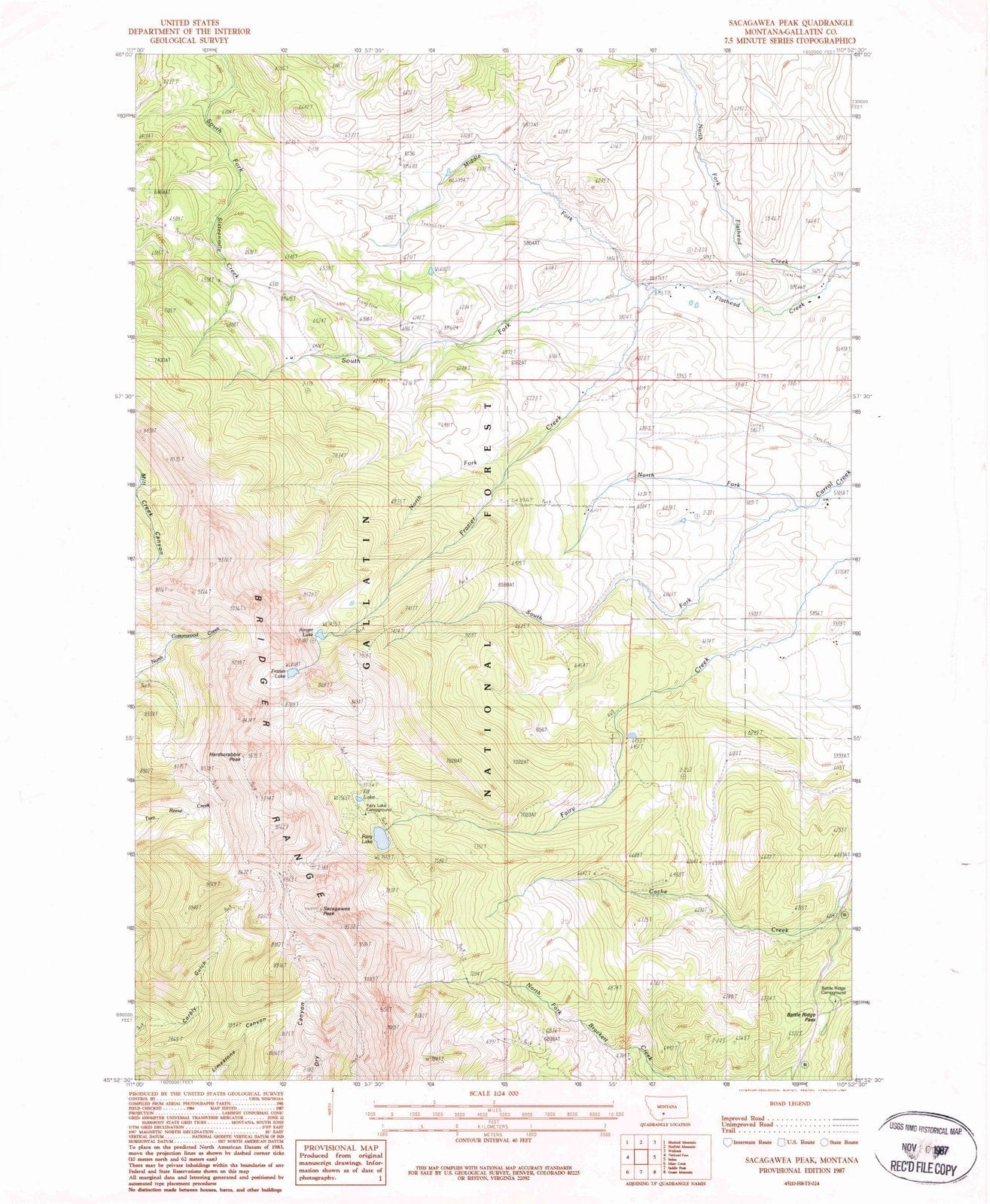 1987 Sacagawea Peak, MT - Montana - USGS Topographic Map