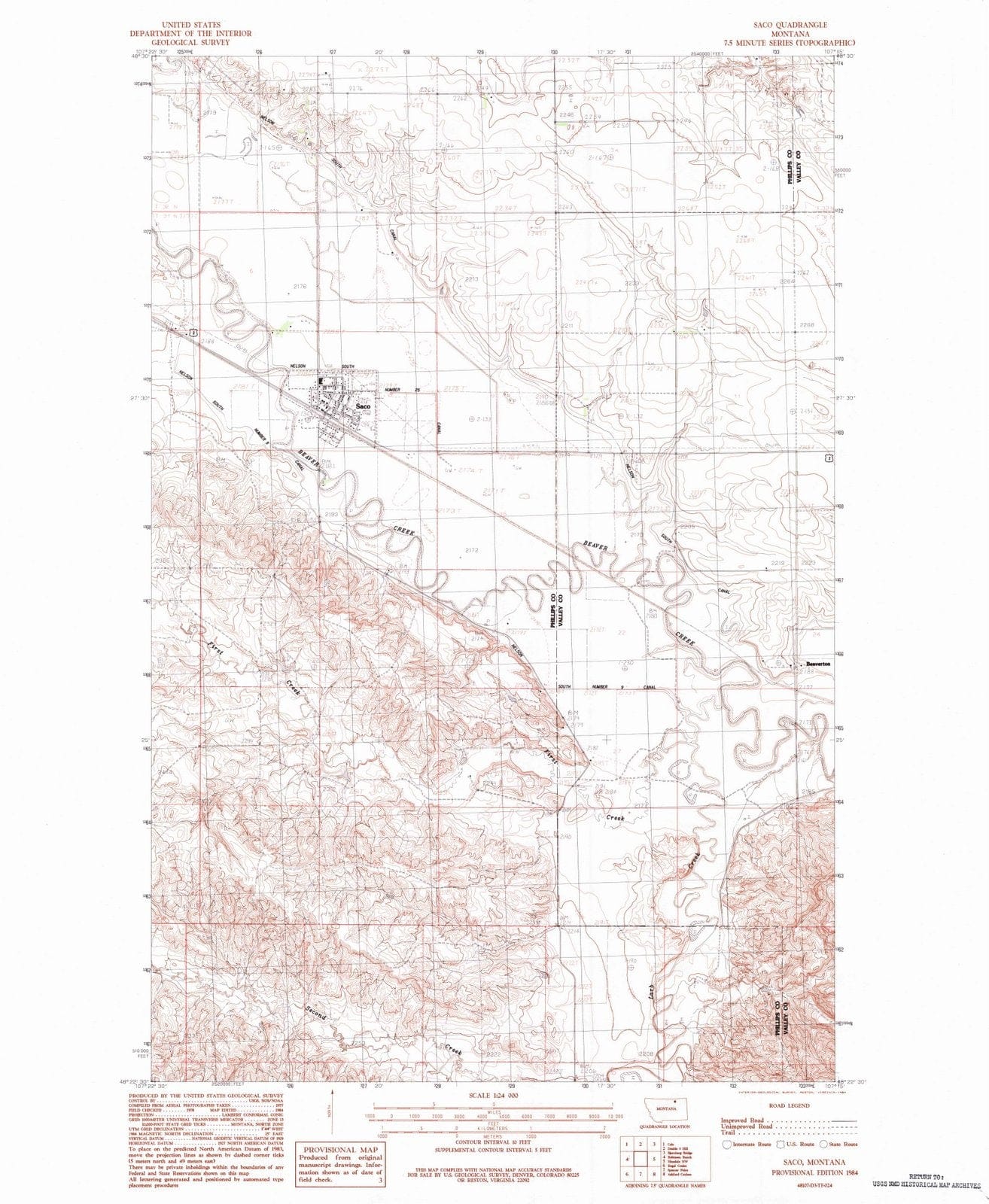 1984 Saco, MT - Montana - USGS Topographic Map