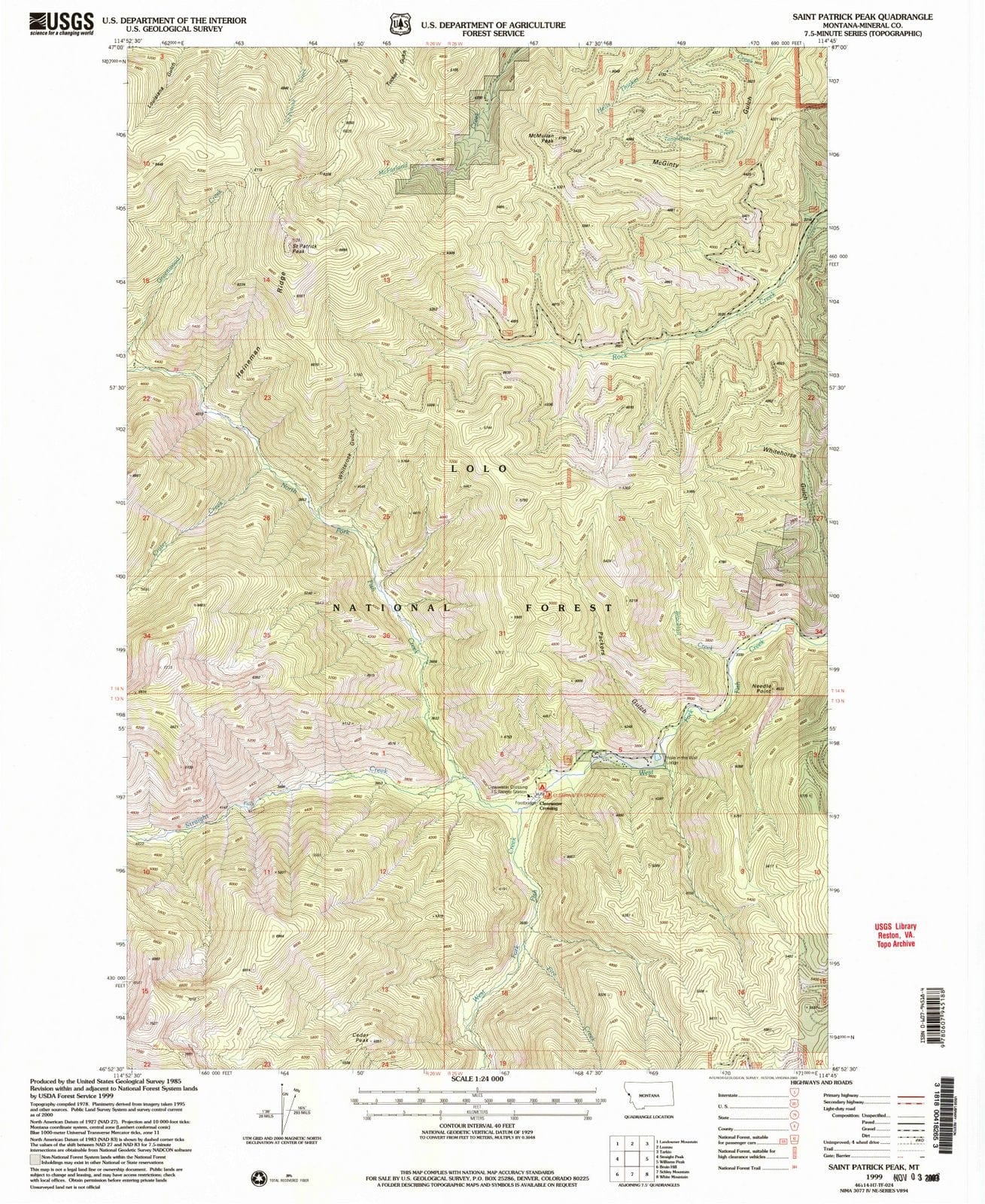 1999 Saint Patrick Peak, MT - Montana - USGS Topographic Map