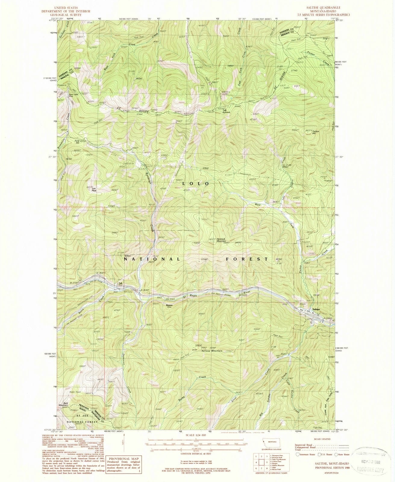 1988 Saltese, MT - Montana - USGS Topographic Map