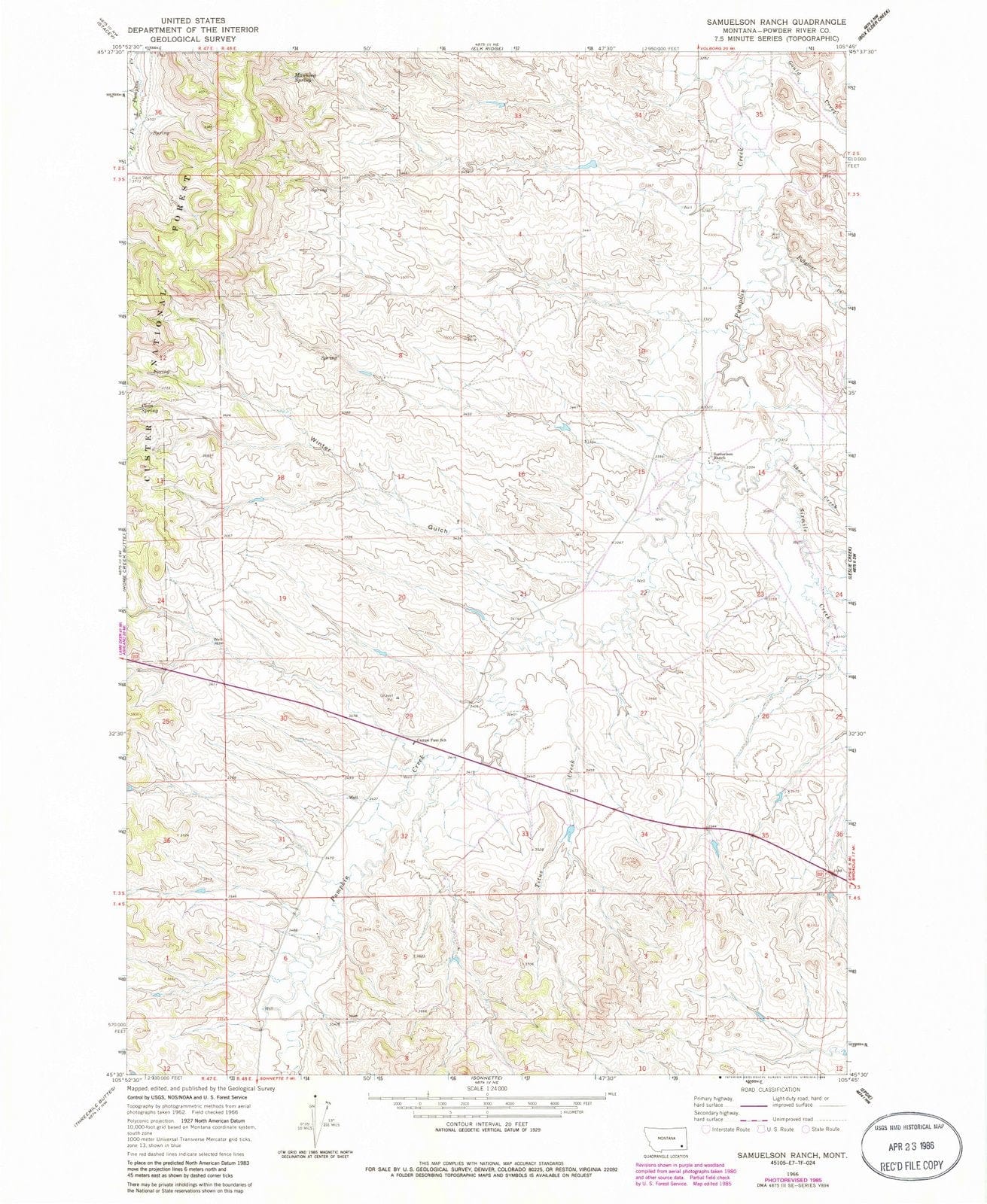 1966 Samuelson Ranch, MT - Montana - USGS Topographic Map