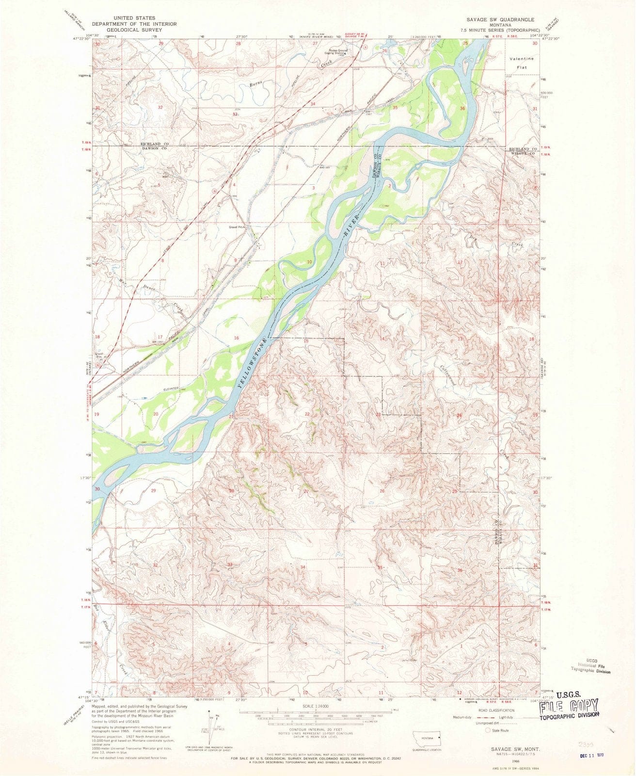 1966 Savage, MT - Montana - USGS Topographic Map v2