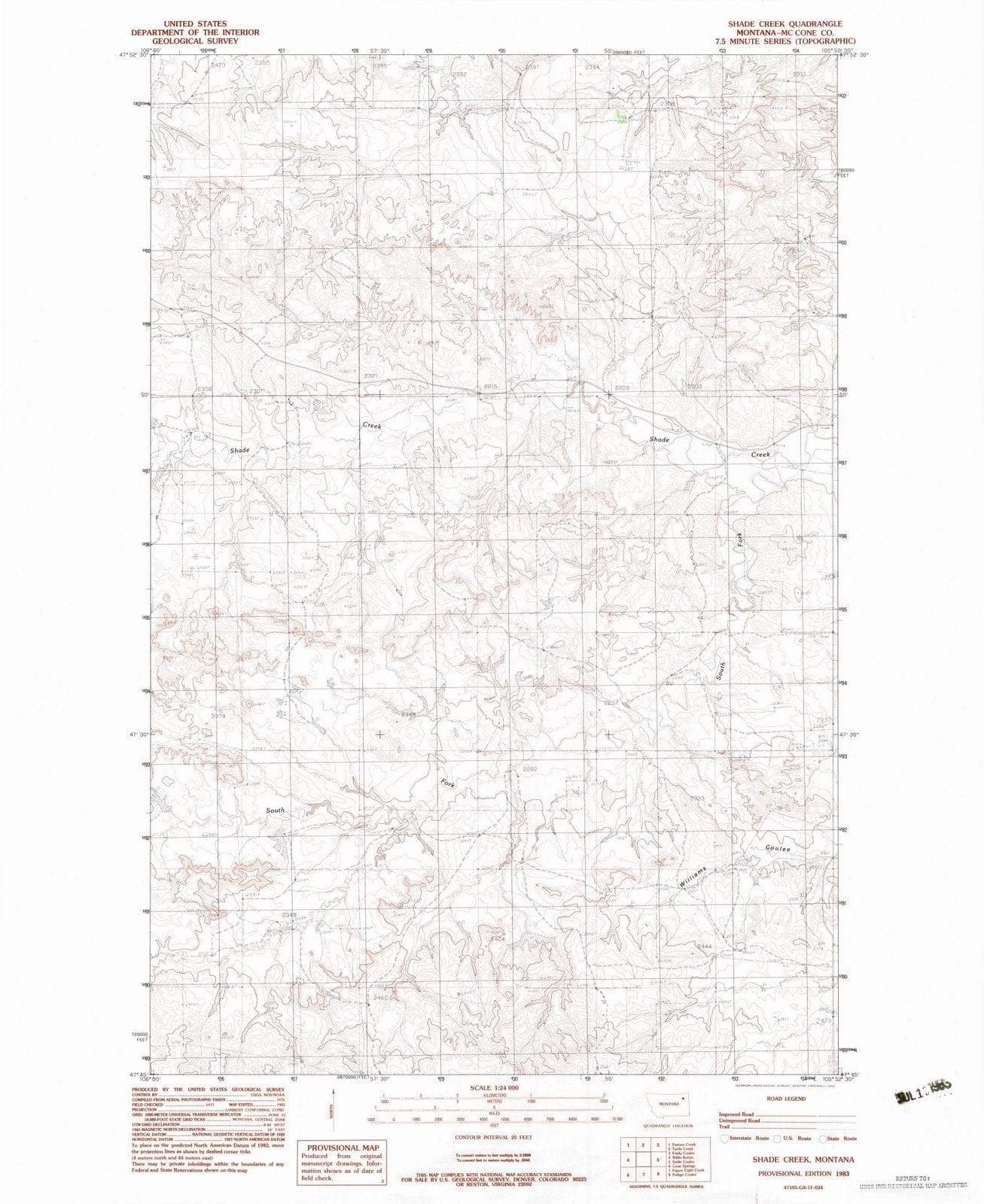 1983 Shade Creek, MT - Montana - USGS Topographic Map