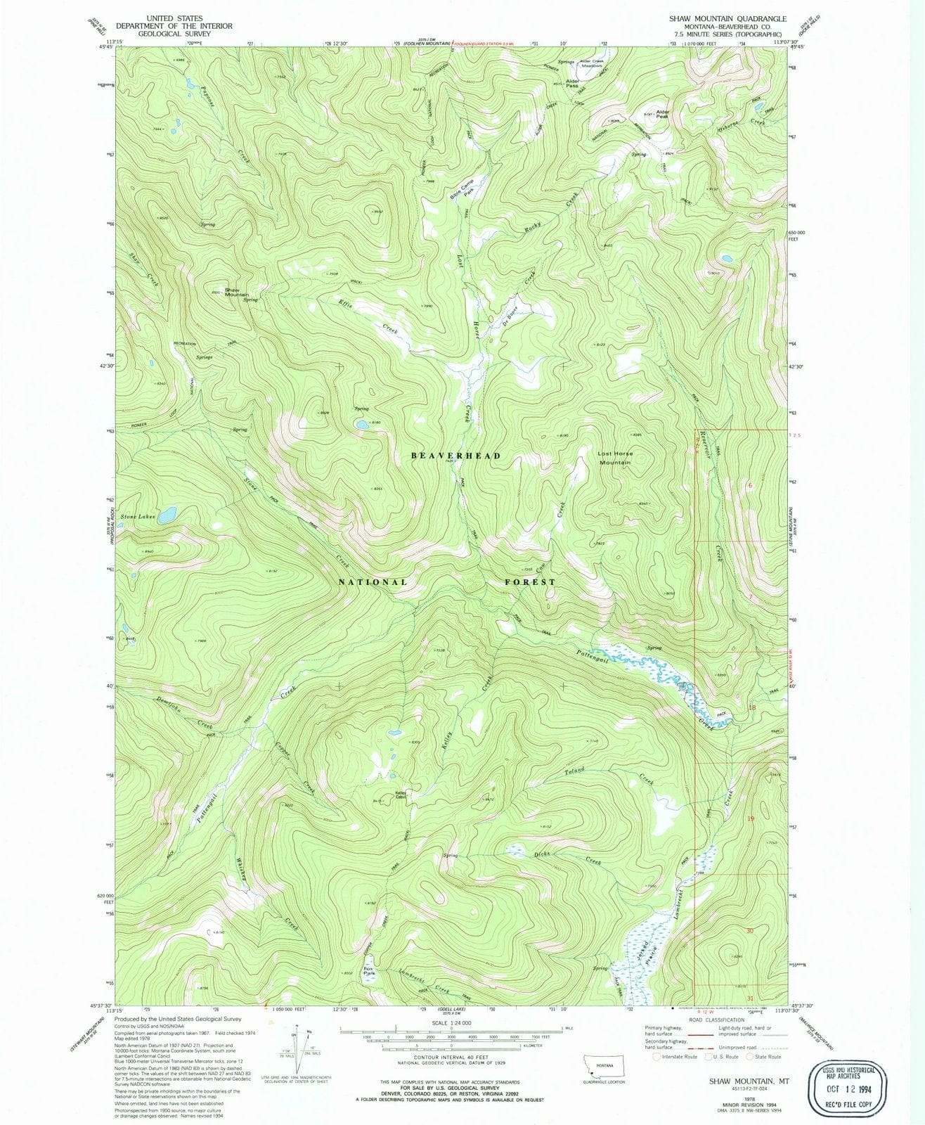 1978 Shaw Mountain, MT - Montana - USGS Topographic Map