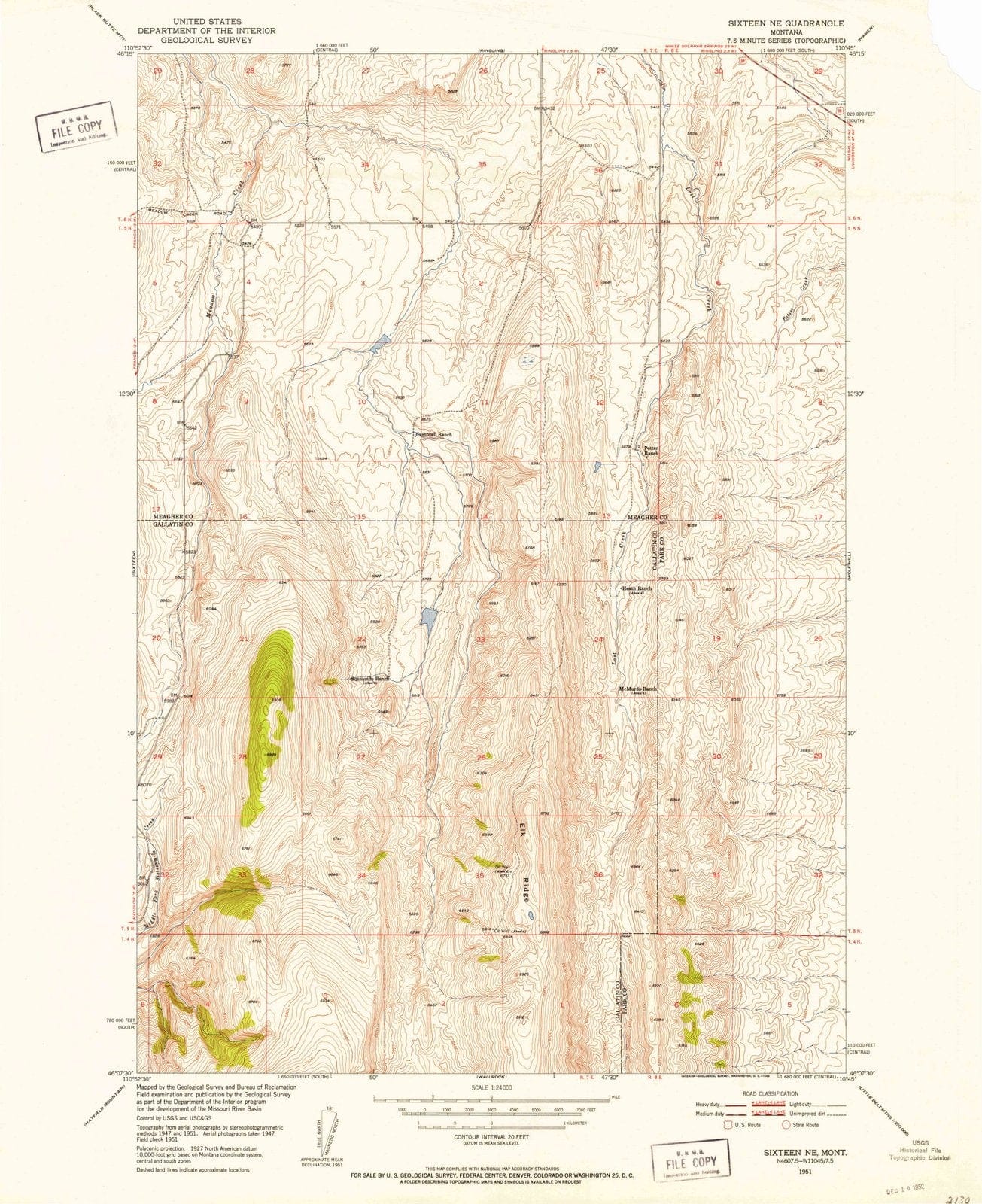 1951 Sixteen, MT - Montana - USGS Topographic Map