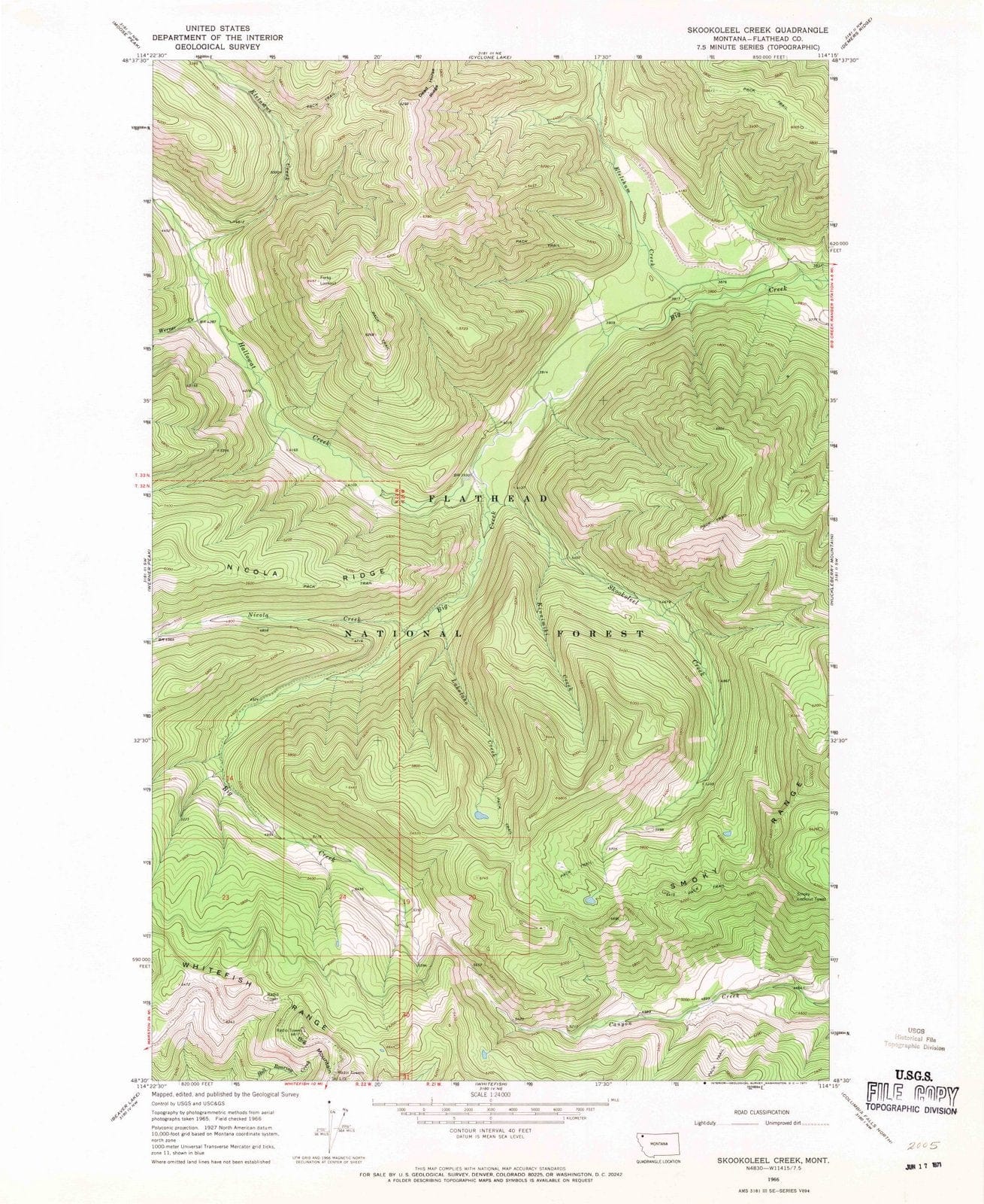 1966 Skookoleel Creek, MT - Montana - USGS Topographic Map