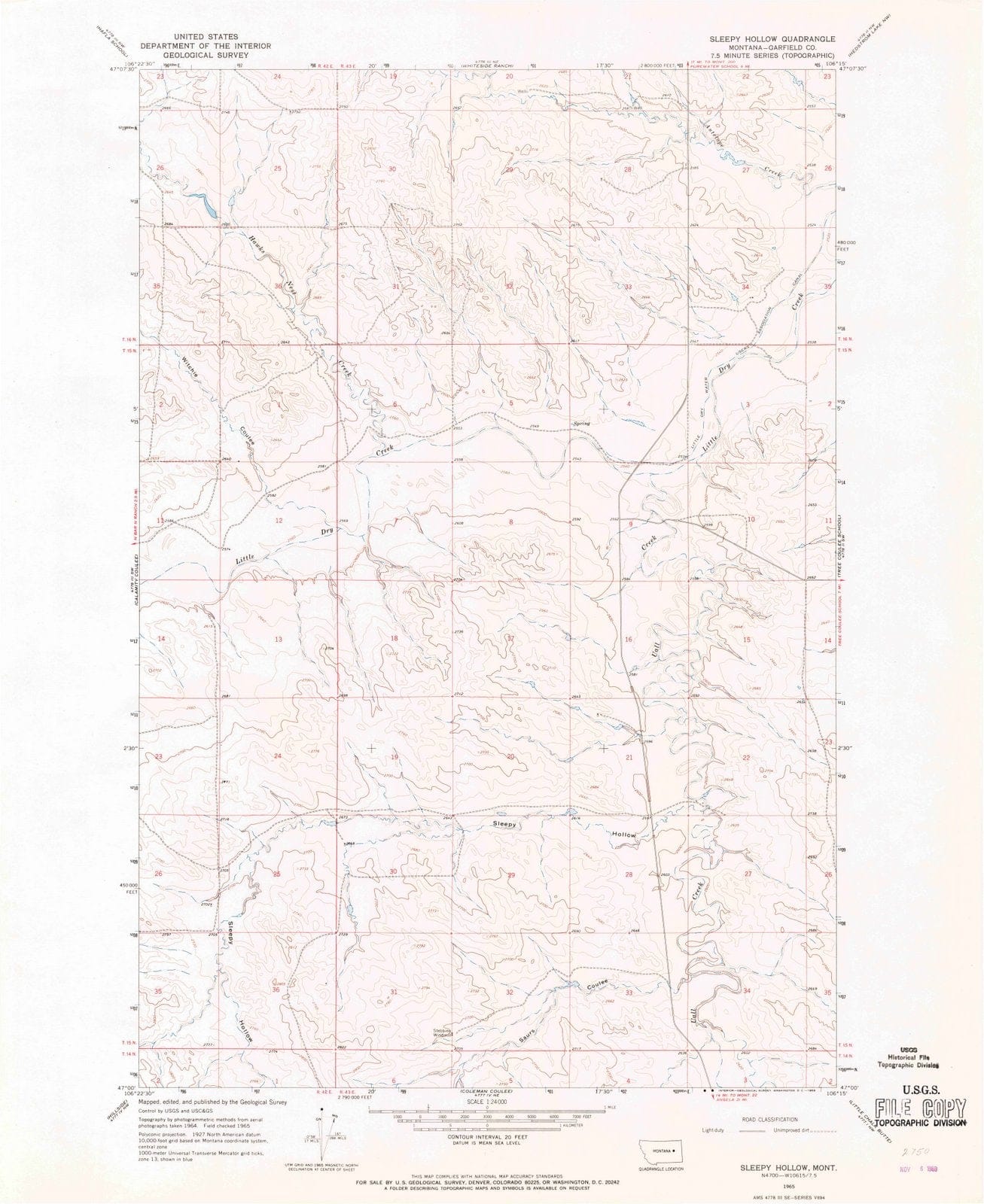 1965 Sleepy Hollow, MT - Montana - USGS Topographic Map