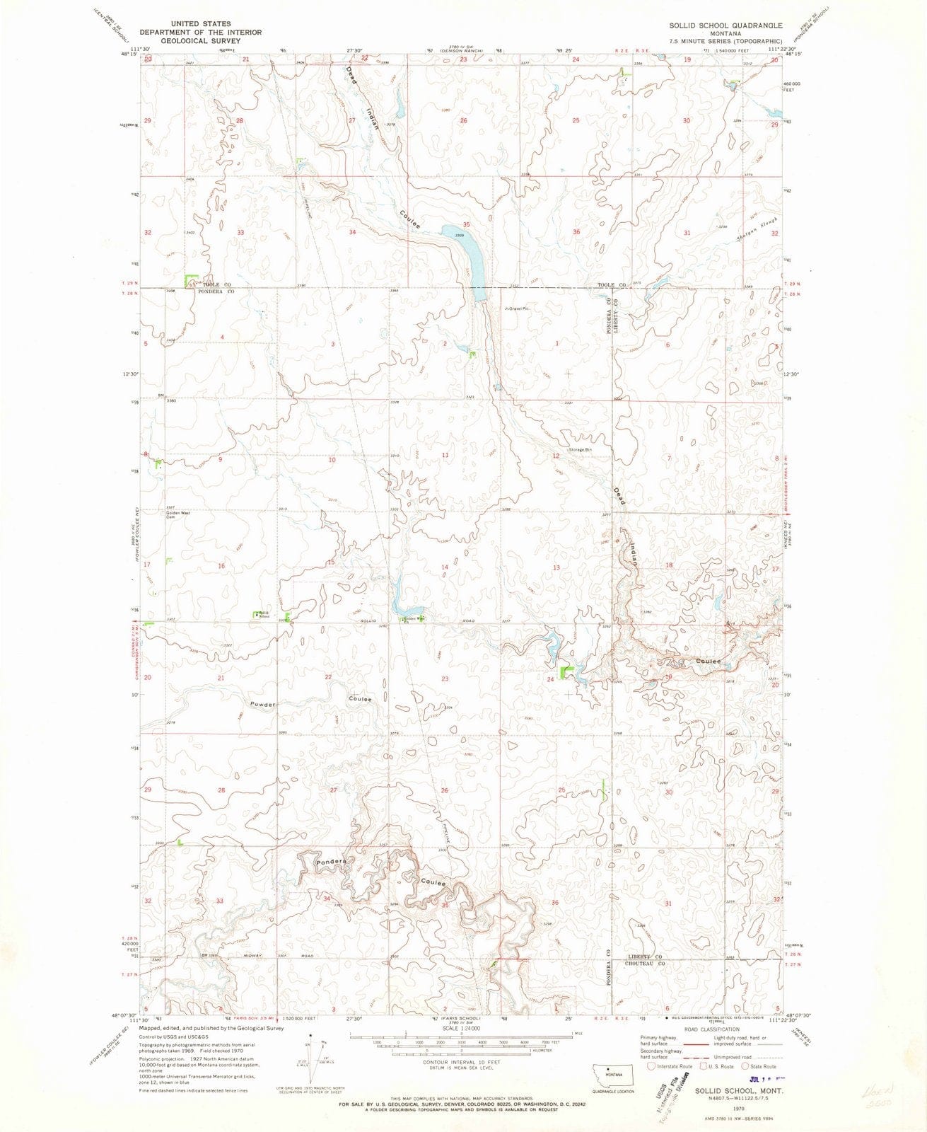 1970 Sollid School, MT - Montana - USGS Topographic Map