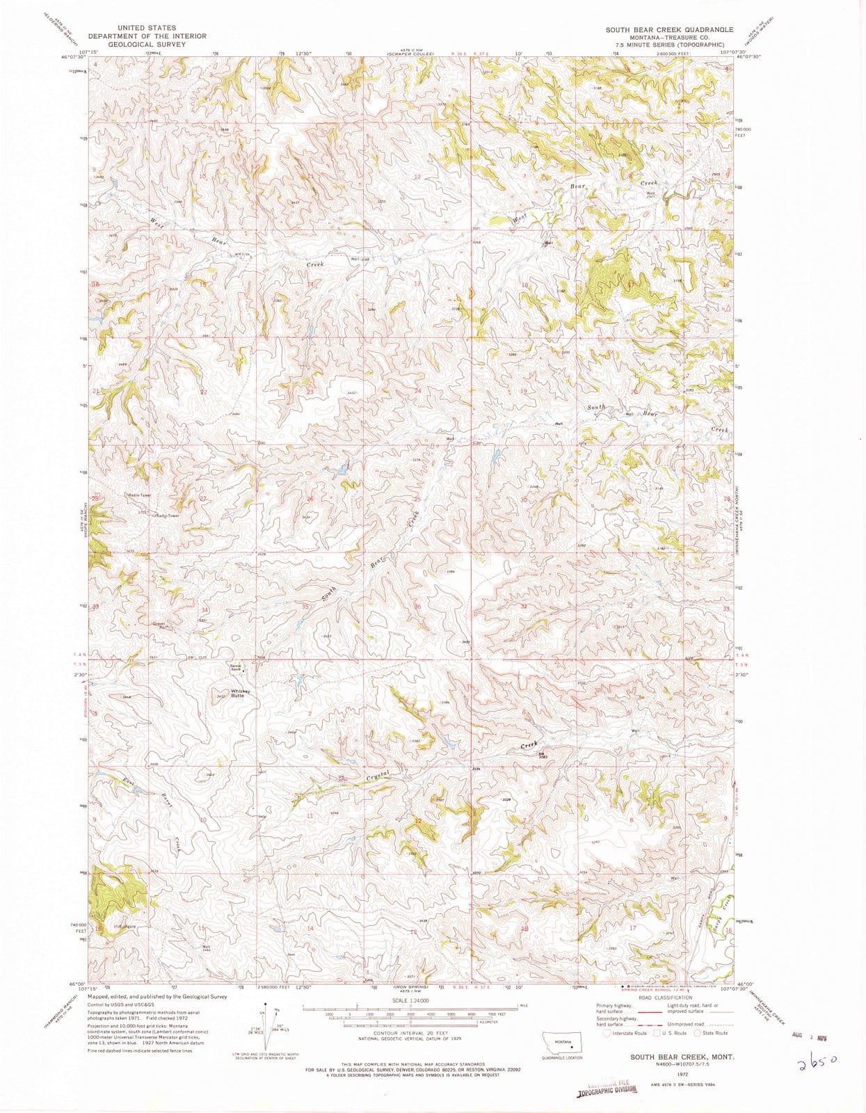 1972 South Bear Creek, MT - Montana - USGS Topographic Map